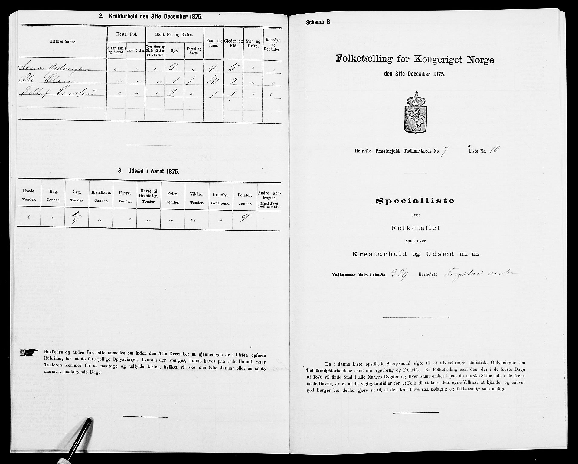 SAK, 1875 census for 0933P Herefoss, 1875, p. 581