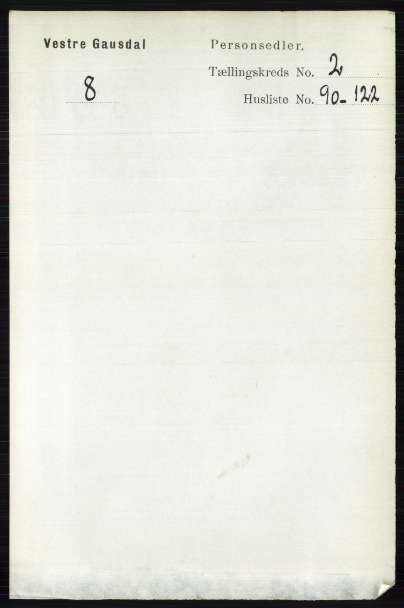 RA, 1891 census for 0523 Vestre Gausdal, 1891, p. 1038