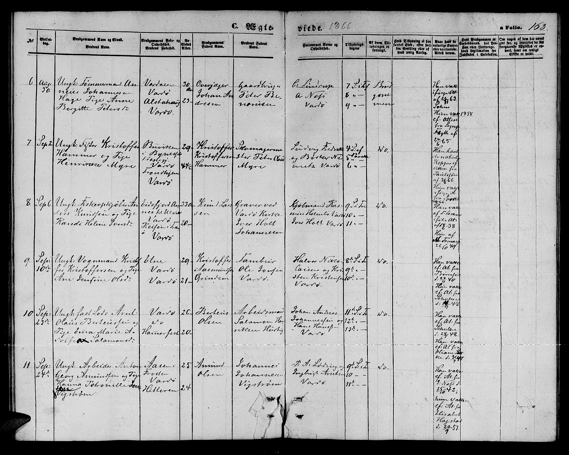 Vardø sokneprestkontor, AV/SATØ-S-1332/H/Hb/L0002klokker: Parish register (copy) no. 2, 1861-1870, p. 163