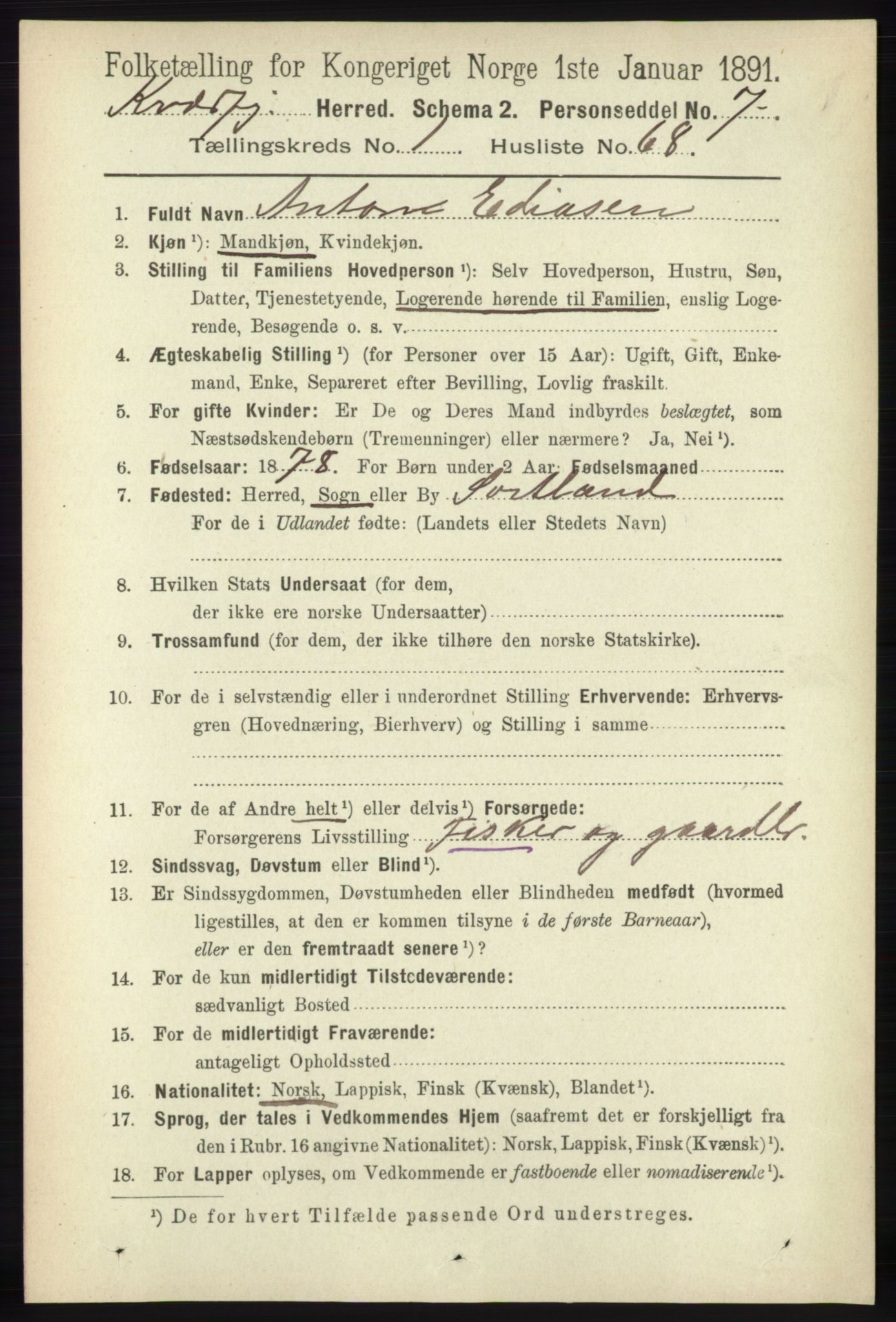 RA, 1891 census for 1911 Kvæfjord, 1891, p. 570