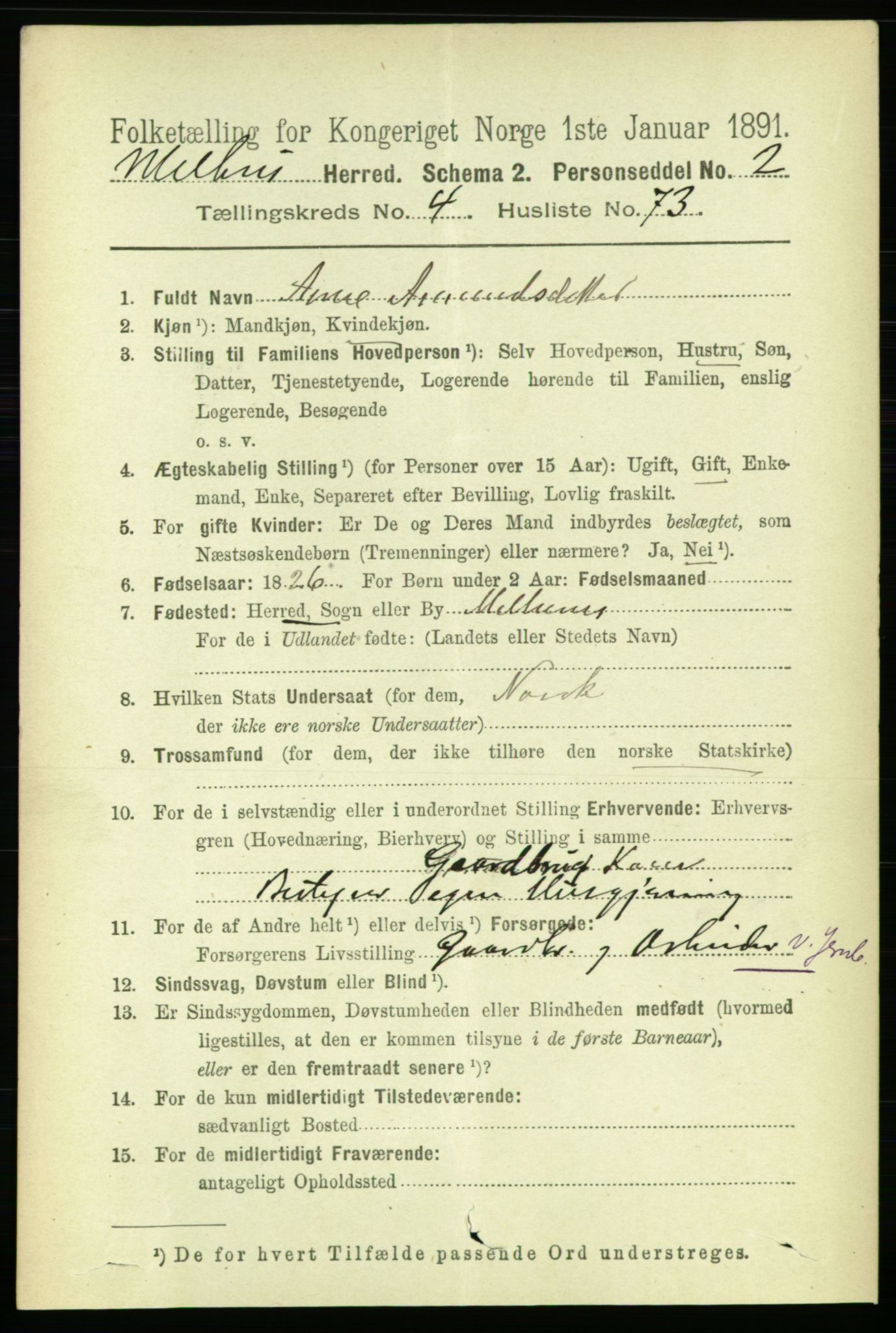 RA, 1891 census for 1653 Melhus, 1891, p. 2347