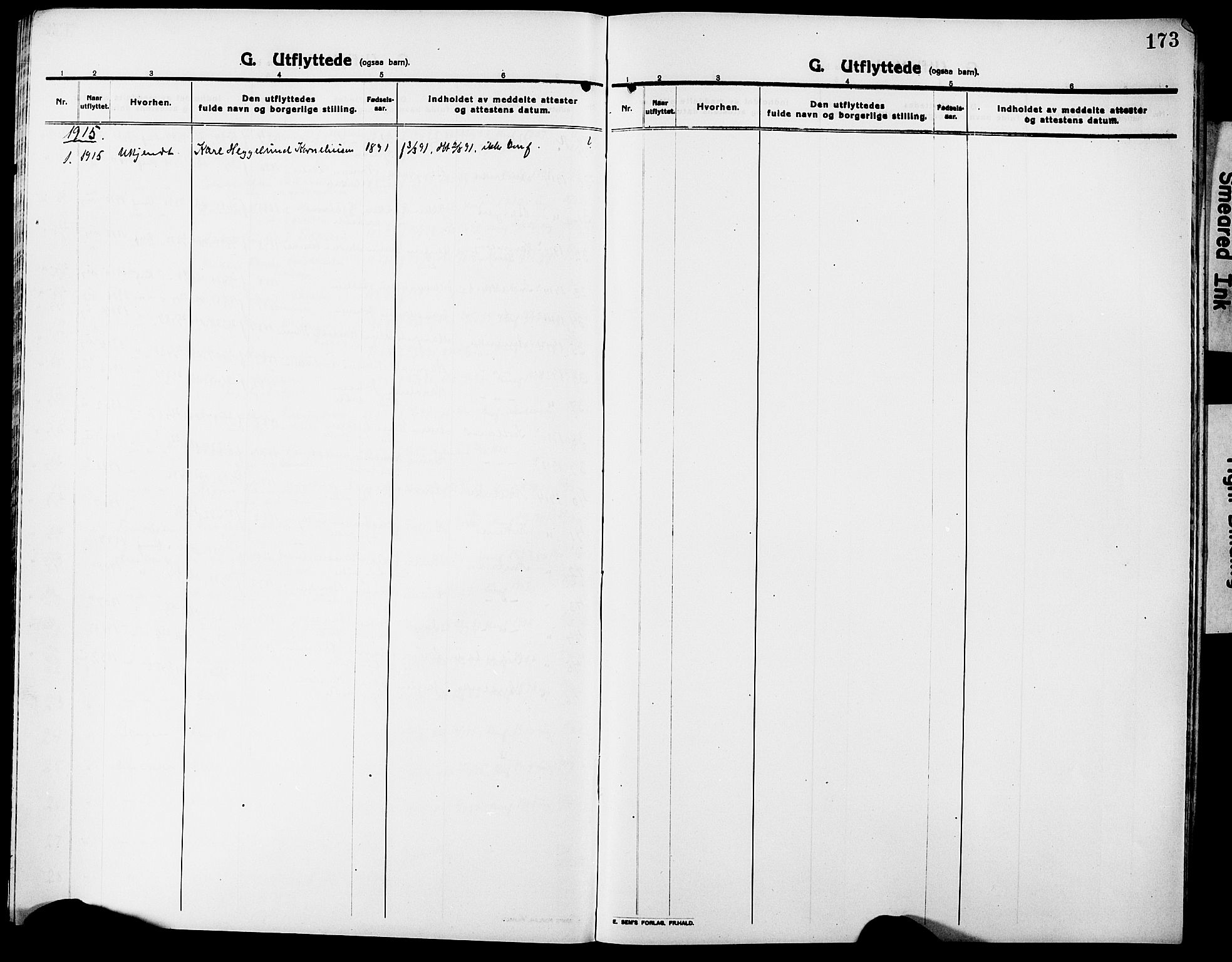 Ministerialprotokoller, klokkerbøker og fødselsregistre - Nordland, AV/SAT-A-1459/888/L1269: Parish register (copy) no. 888C07, 1913-1927, p. 173