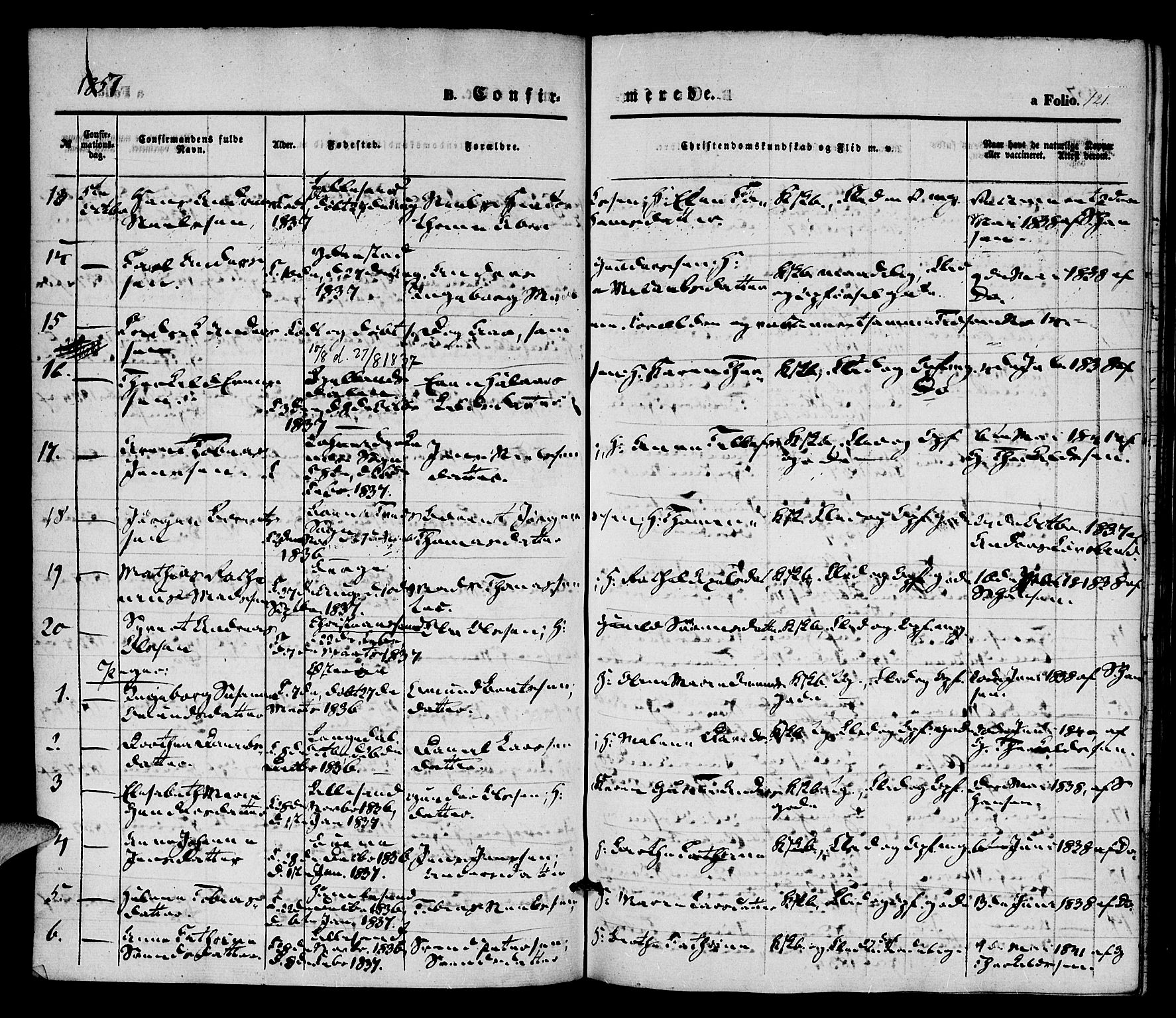 Vestre Moland sokneprestkontor, AV/SAK-1111-0046/F/Fa/Fab/L0006: Parish register (official) no. A 6, 1850-1858, p. 121