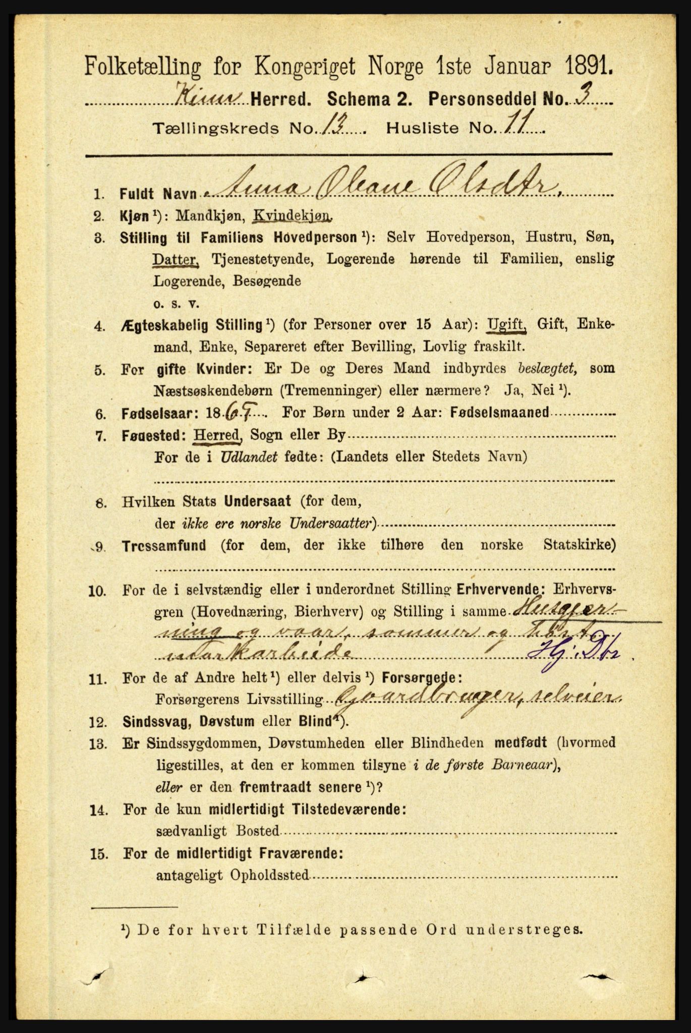 RA, 1891 census for 1437 Kinn, 1891, p. 5128