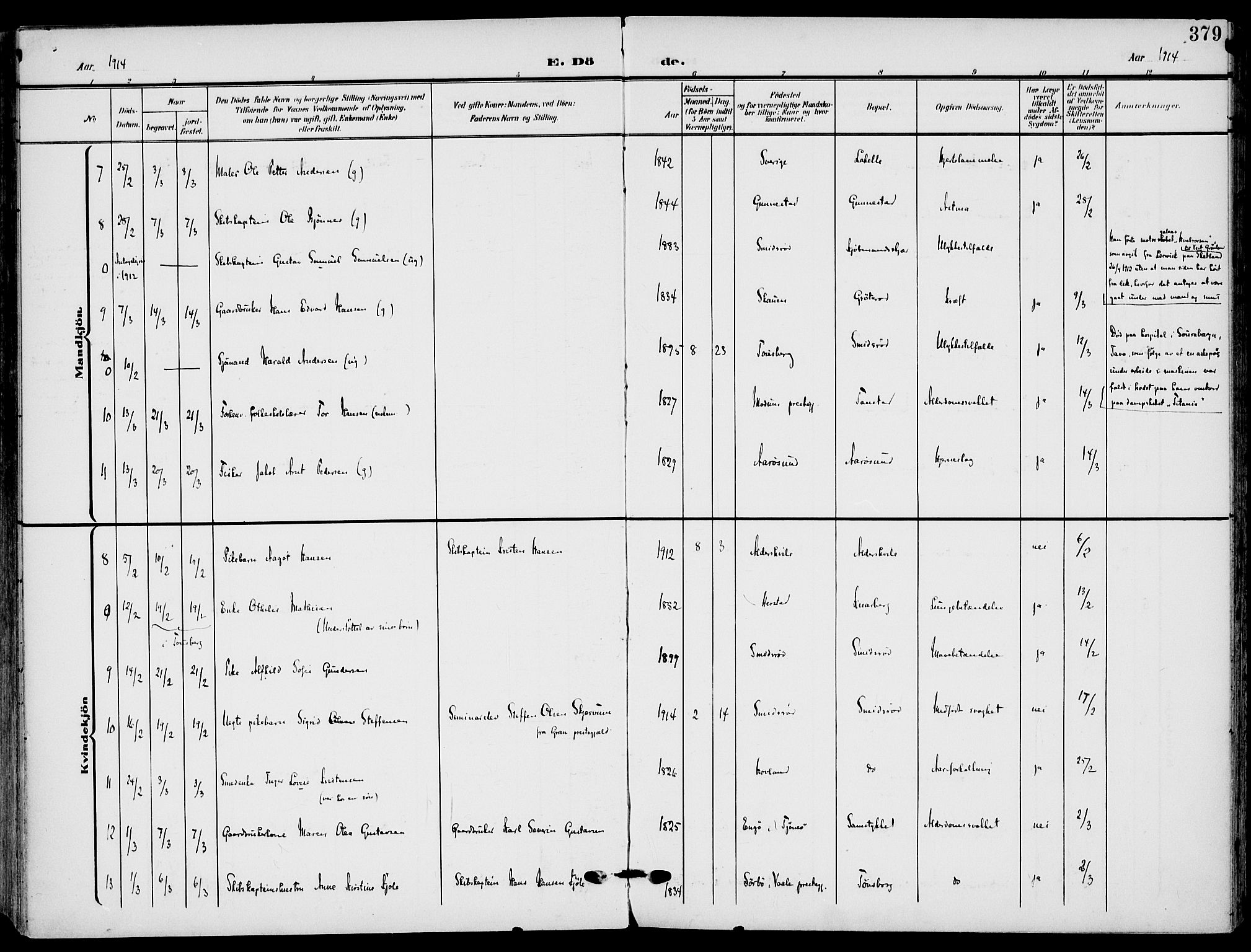 Nøtterøy kirkebøker, AV/SAKO-A-354/F/Fa/L0010: Parish register (official) no. I 10, 1908-1919, p. 379