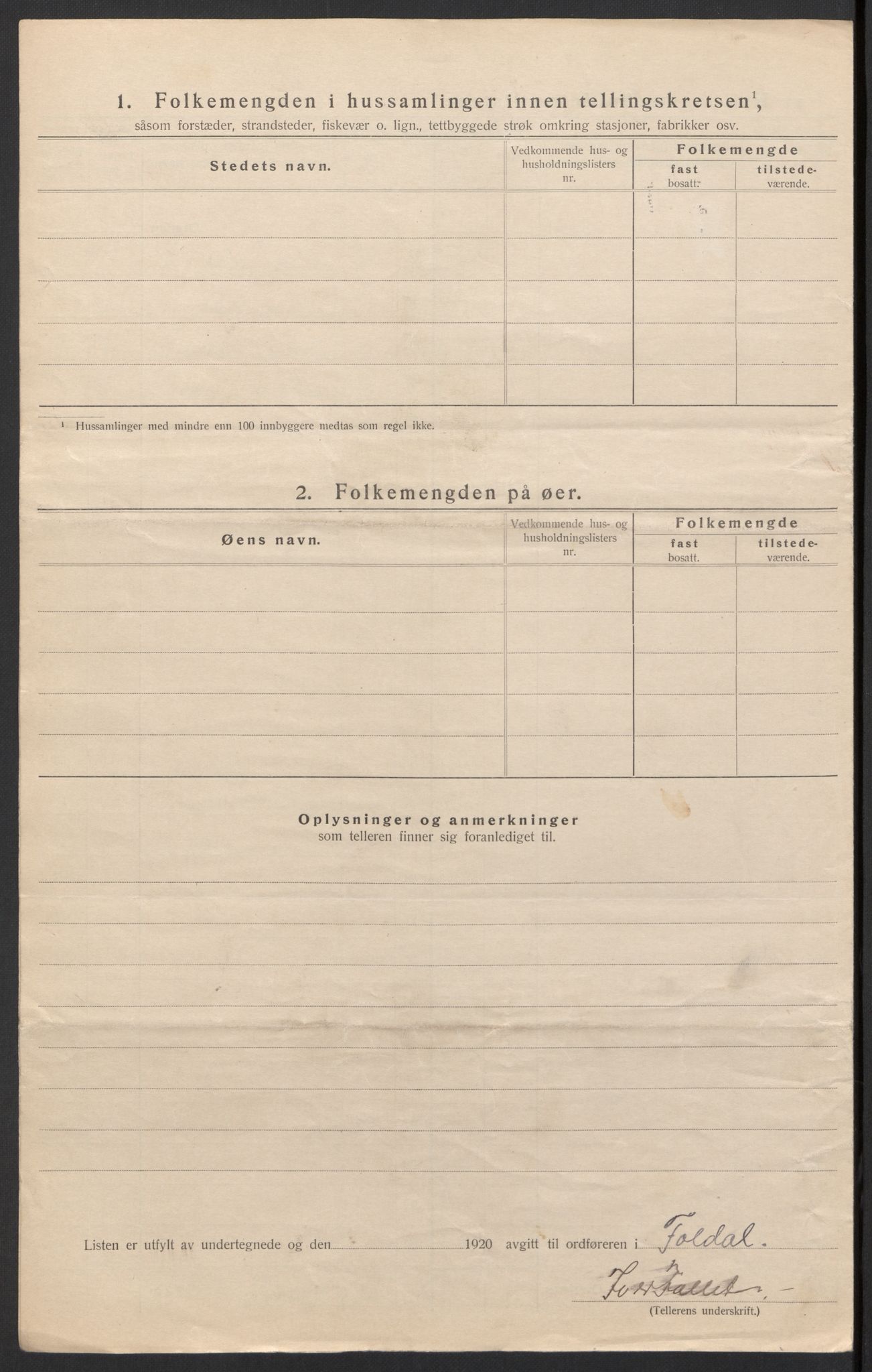 SAH, 1920 census for Folldal, 1920, p. 20