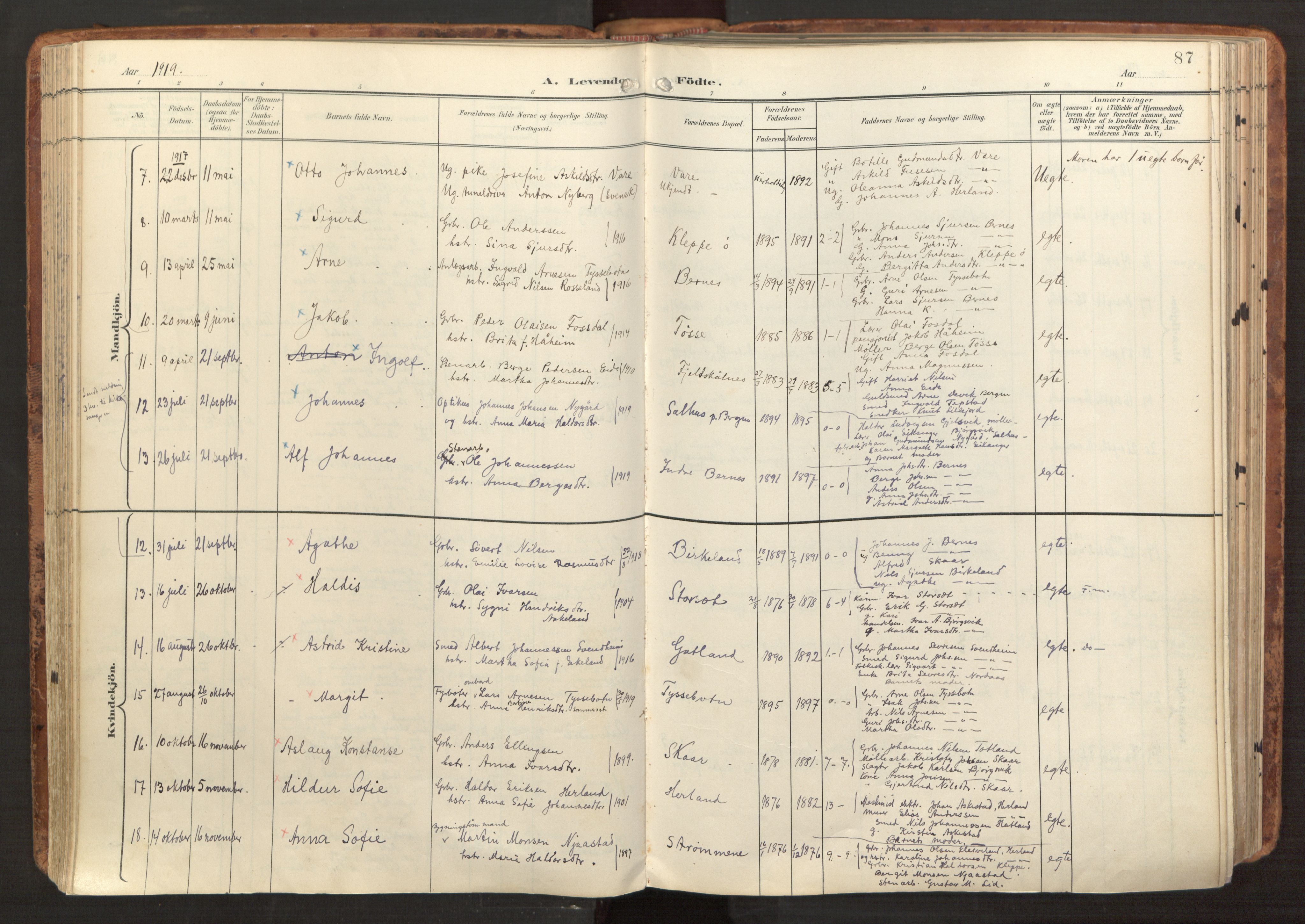 Hosanger sokneprestembete, AV/SAB-A-75801/H/Haa: Parish register (official) no. B 2, 1897-1923, p. 87