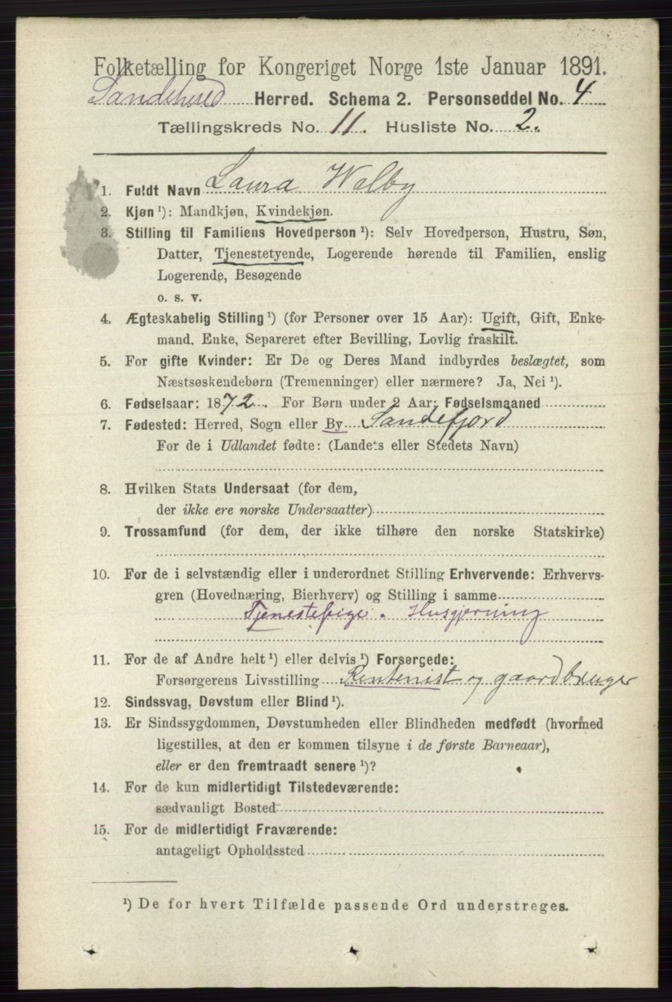 RA, 1891 census for 0724 Sandeherred, 1891, p. 6727