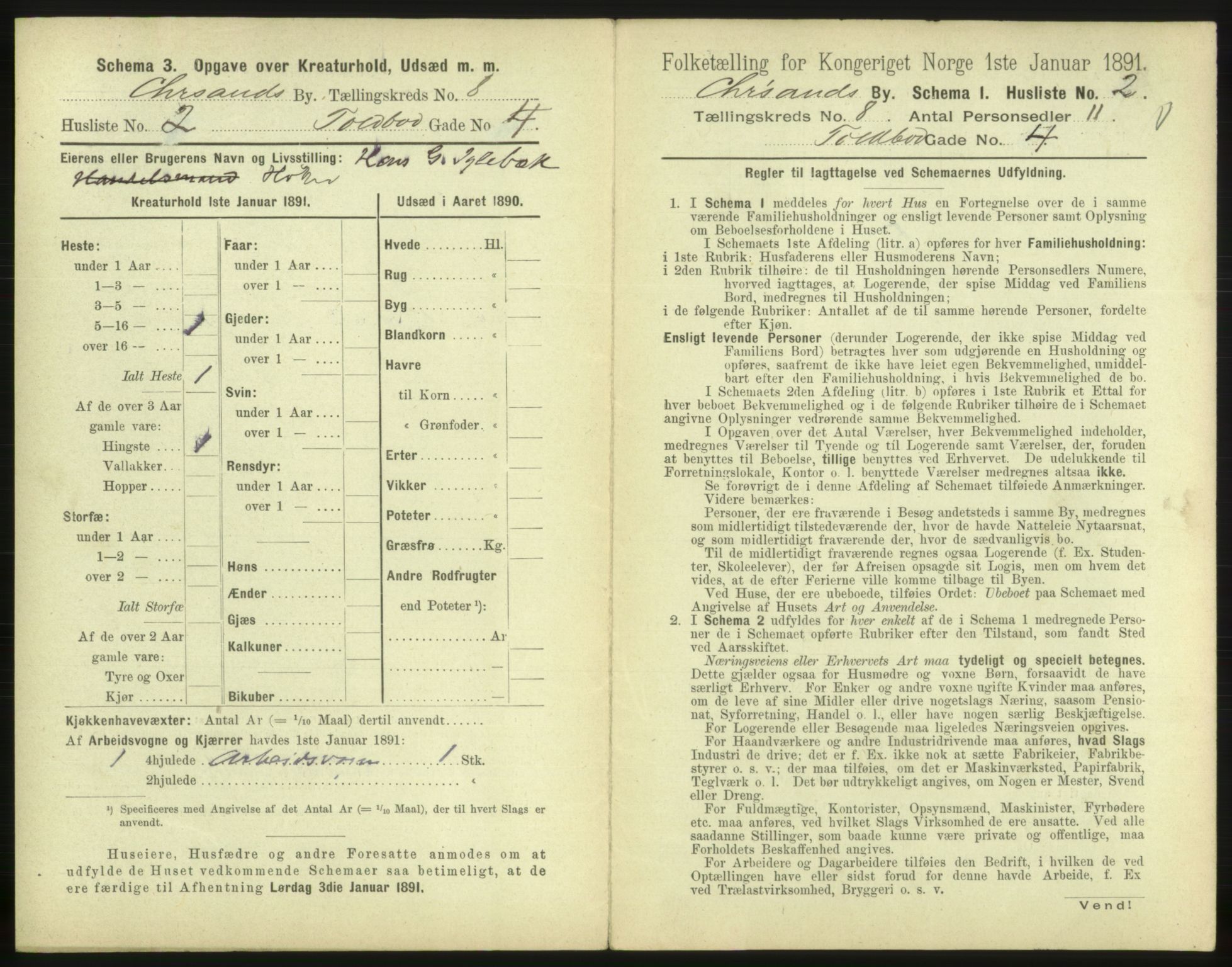 RA, 1891 census for 1001 Kristiansand, 1891, p. 594