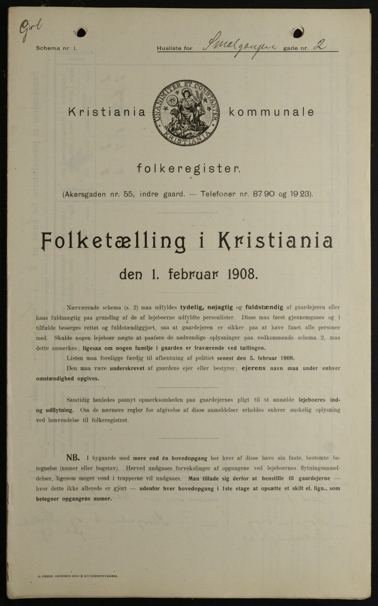 OBA, Municipal Census 1908 for Kristiania, 1908, p. 87308