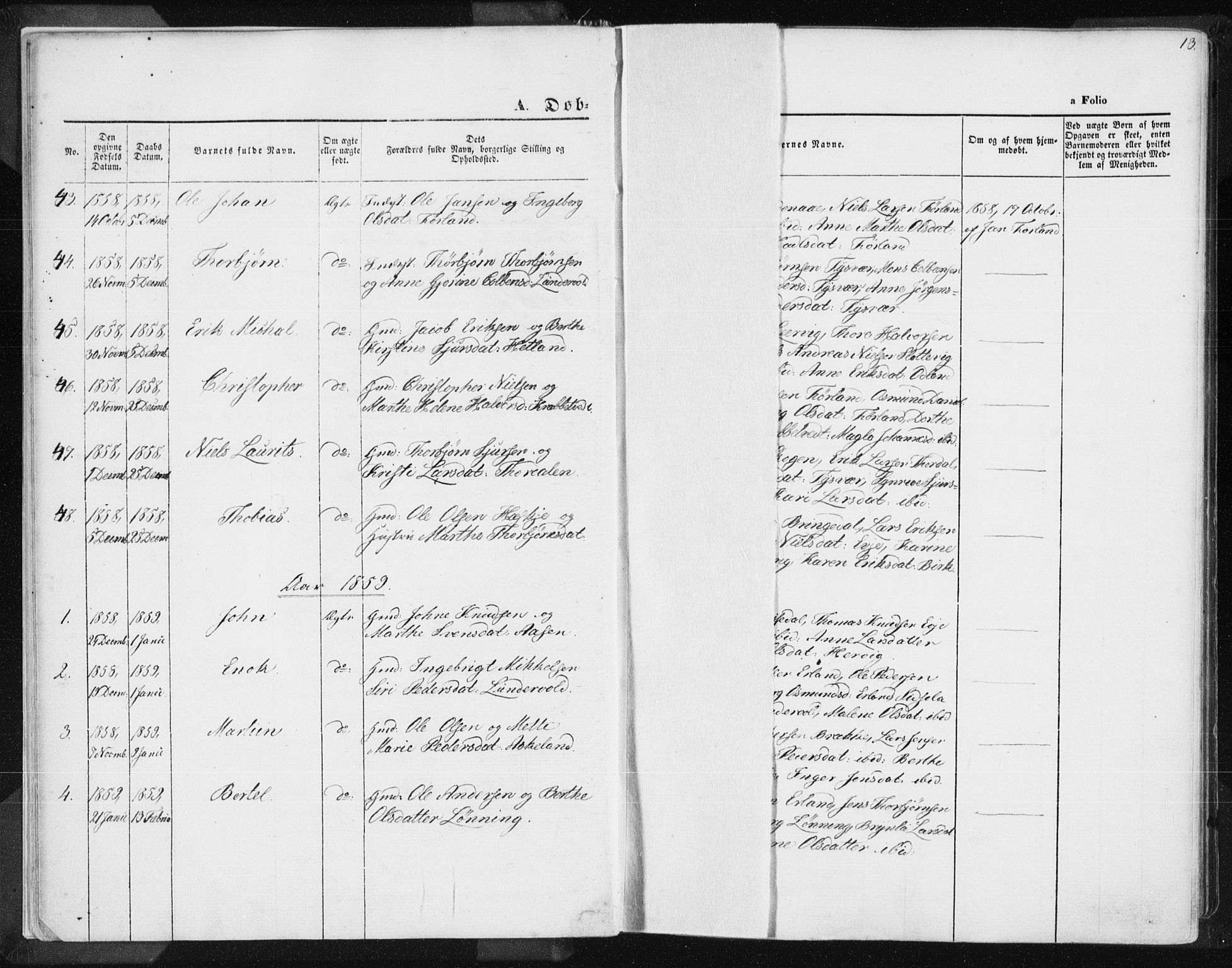 Tysvær sokneprestkontor, SAST/A -101864/H/Ha/Haa/L0003: Parish register (official) no. A 3, 1856-1865, p. 13