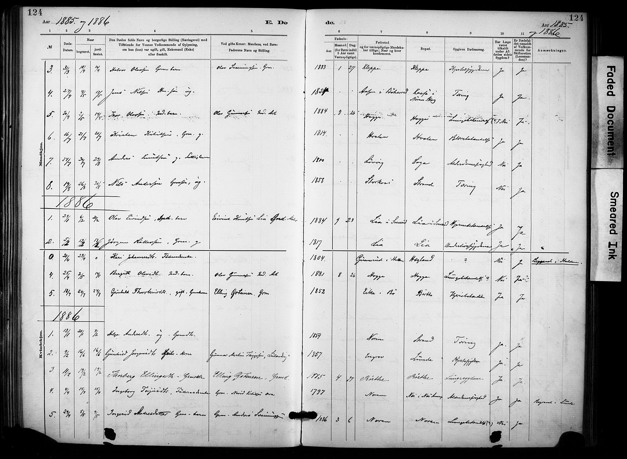 Lunde kirkebøker, SAKO/A-282/F/Fa/L0002: Parish register (official) no. I 2, 1884-1892, p. 124
