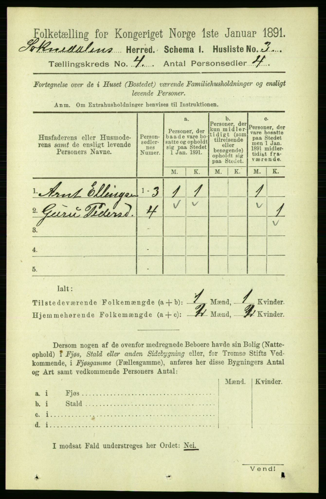 RA, 1891 census for 1649 Soknedal, 1891, p. 1528