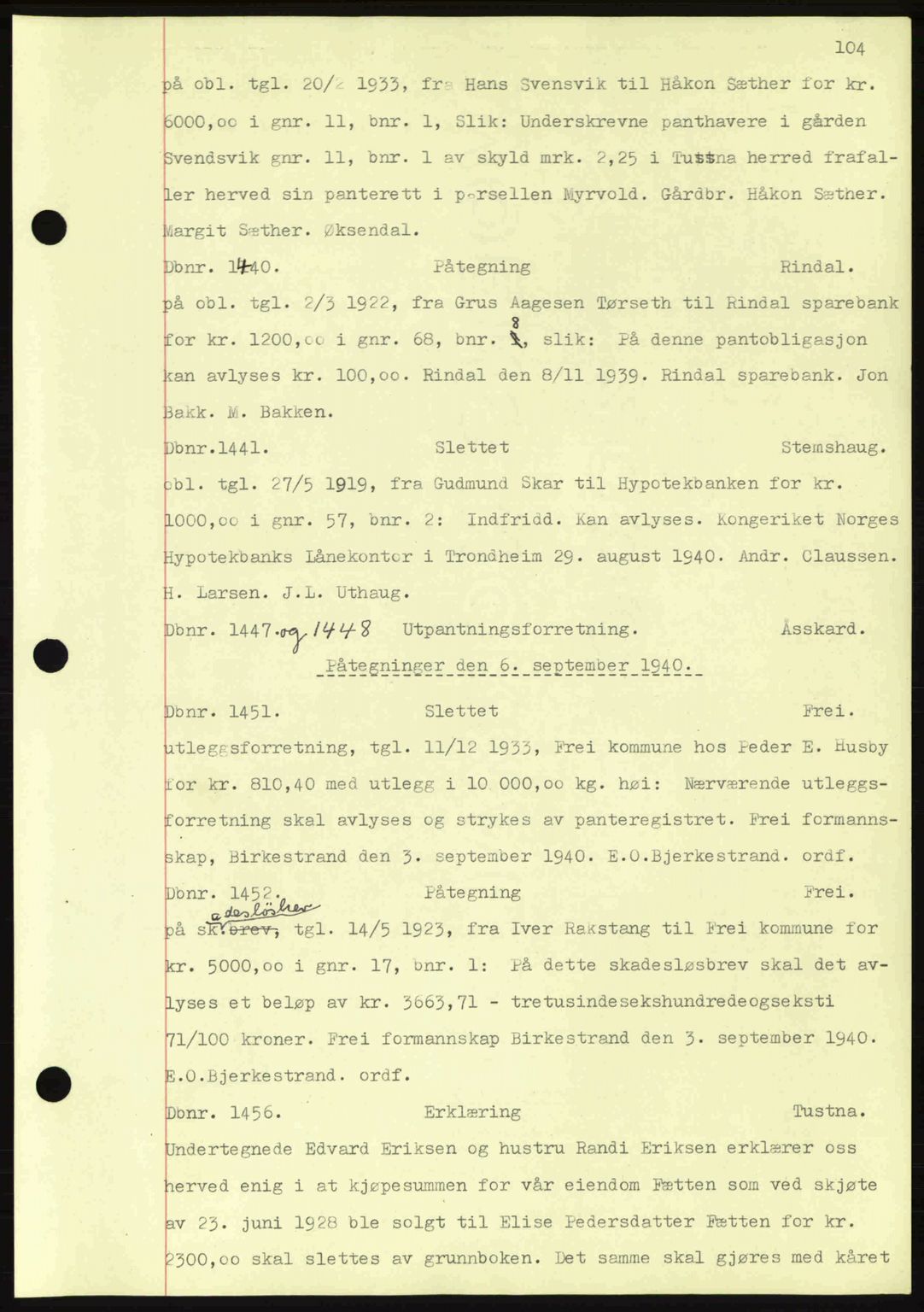 Nordmøre sorenskriveri, AV/SAT-A-4132/1/2/2Ca: Mortgage book no. C81, 1940-1945, Diary no: : 1440/1940