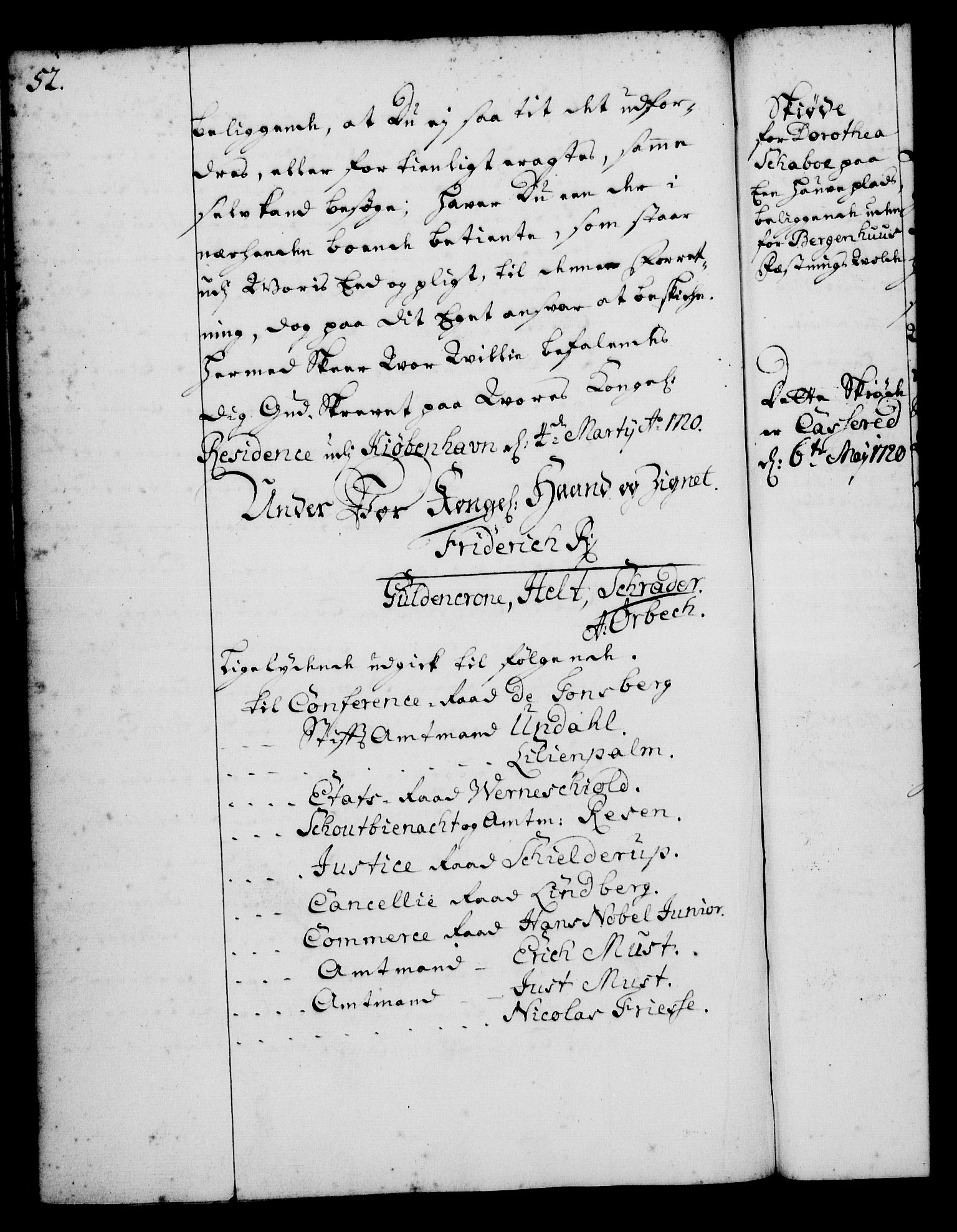 Rentekammeret, Kammerkanselliet, RA/EA-3111/G/Gg/Gga/L0001: Norsk ekspedisjonsprotokoll med register (merket RK 53.1), 1720-1723, p. 52