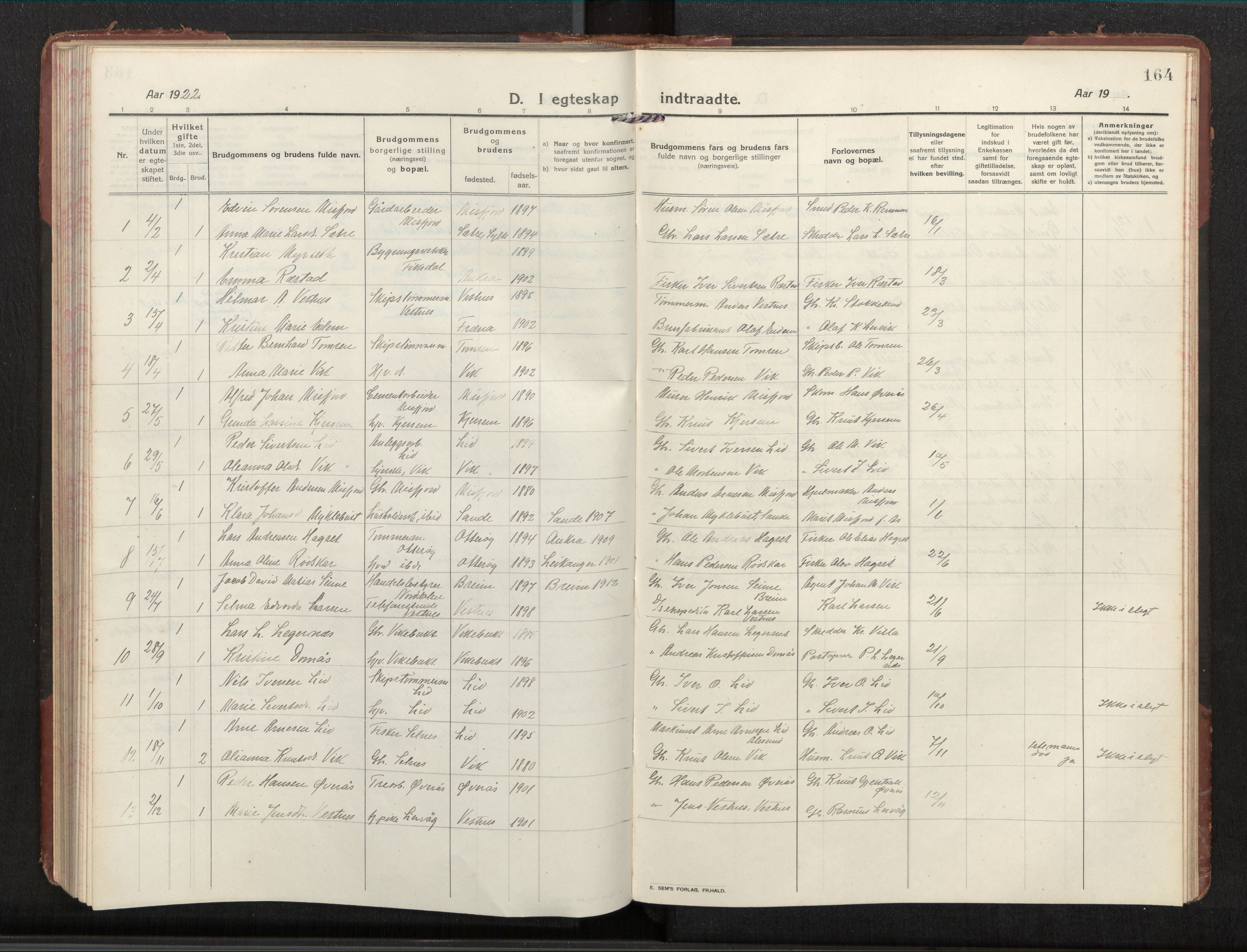 Ministerialprotokoller, klokkerbøker og fødselsregistre - Møre og Romsdal, AV/SAT-A-1454/539/L0536a: Parish register (copy) no. 539C03, 1912-1936, p. 164