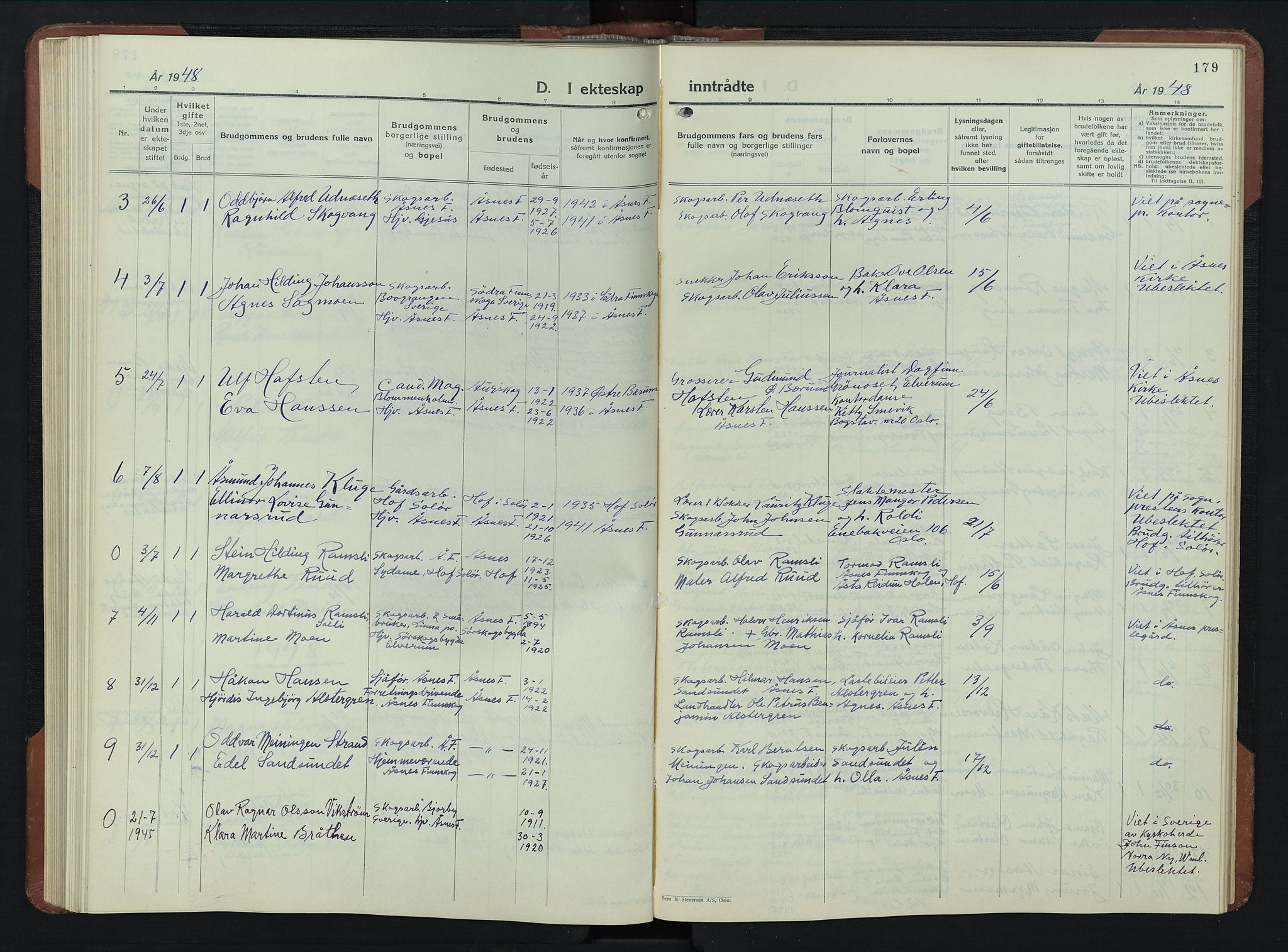 Åsnes prestekontor, AV/SAH-PREST-042/H/Ha/Hab/L0009: Parish register (copy) no. 9, 1930-1954, p. 179