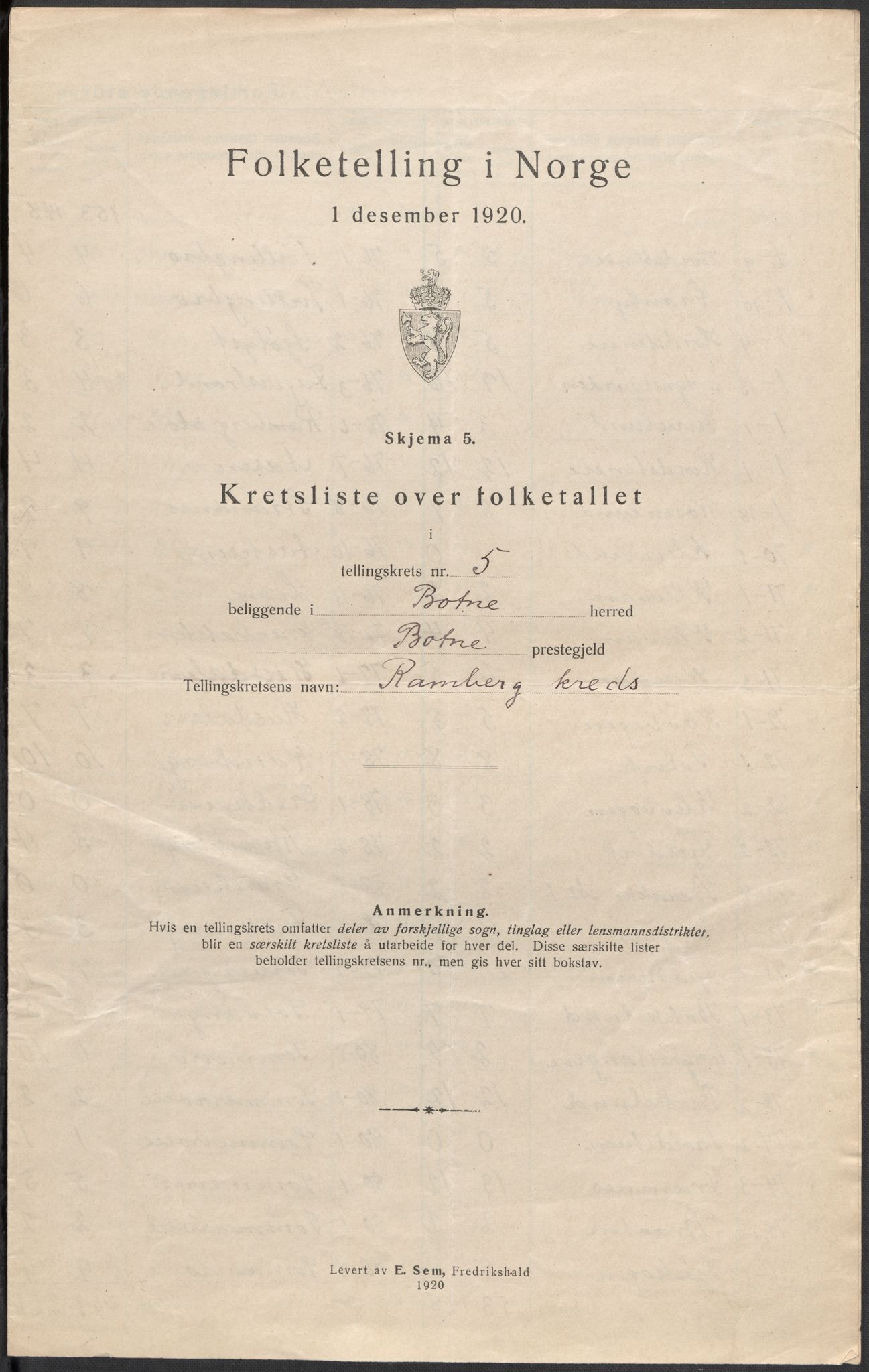 SAKO, 1920 census for Botne, 1920, p. 20