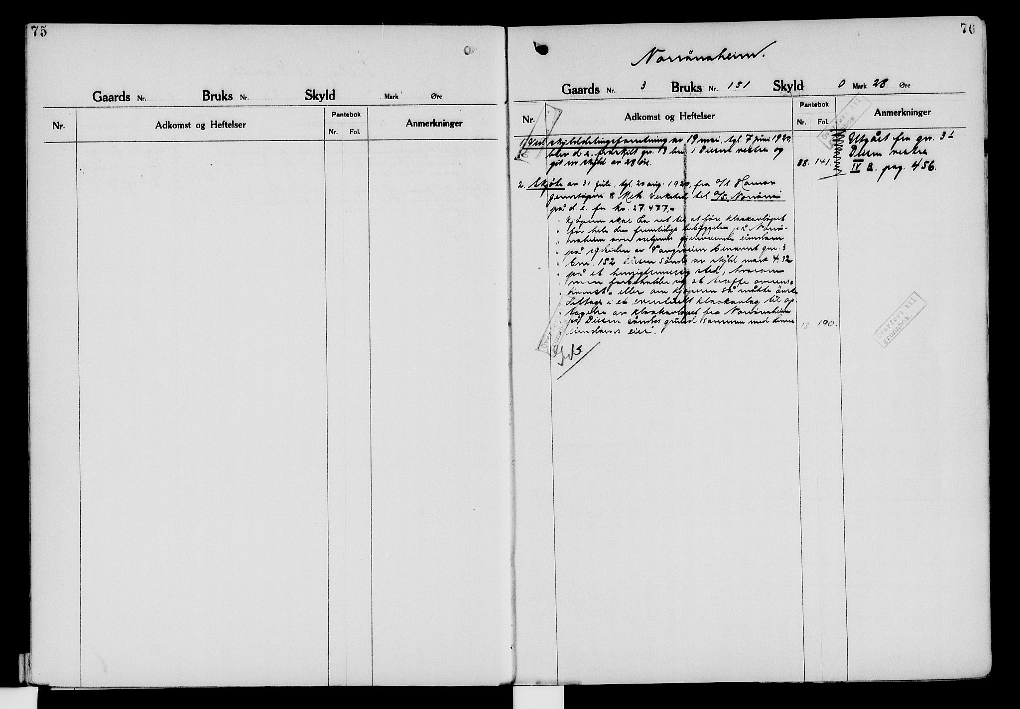 Nord-Hedmark sorenskriveri, SAH/TING-012/H/Ha/Had/Hade/L0006: Mortgage register no. 4.6, 1920-1940, p. 75-76