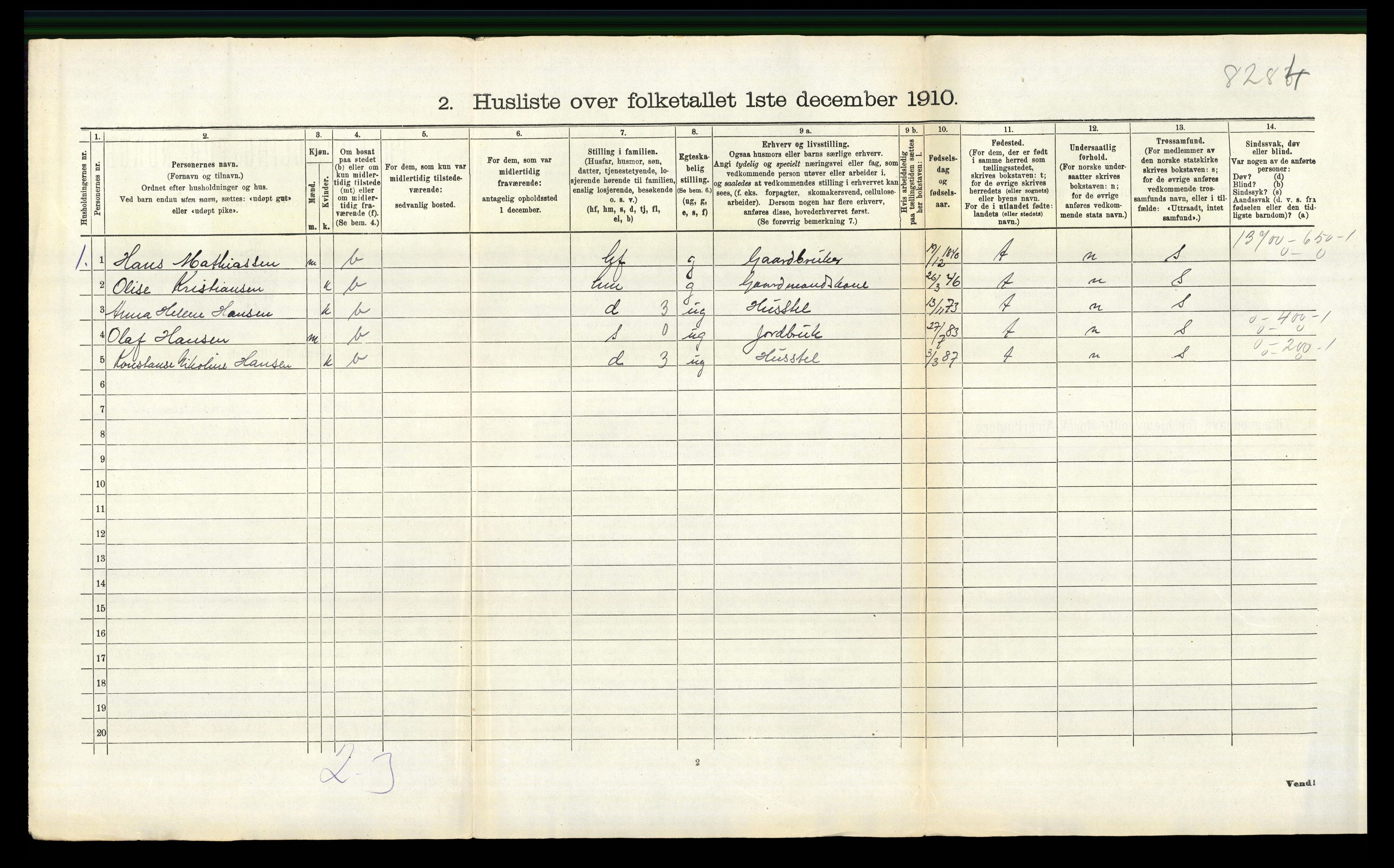 RA, 1910 census for Stokke, 1910, p. 495