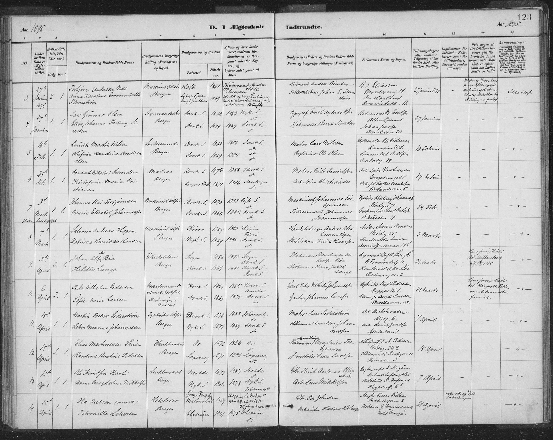 Domkirken sokneprestembete, AV/SAB-A-74801/H/Hab/L0032: Parish register (copy) no. D 4, 1880-1907, p. 123