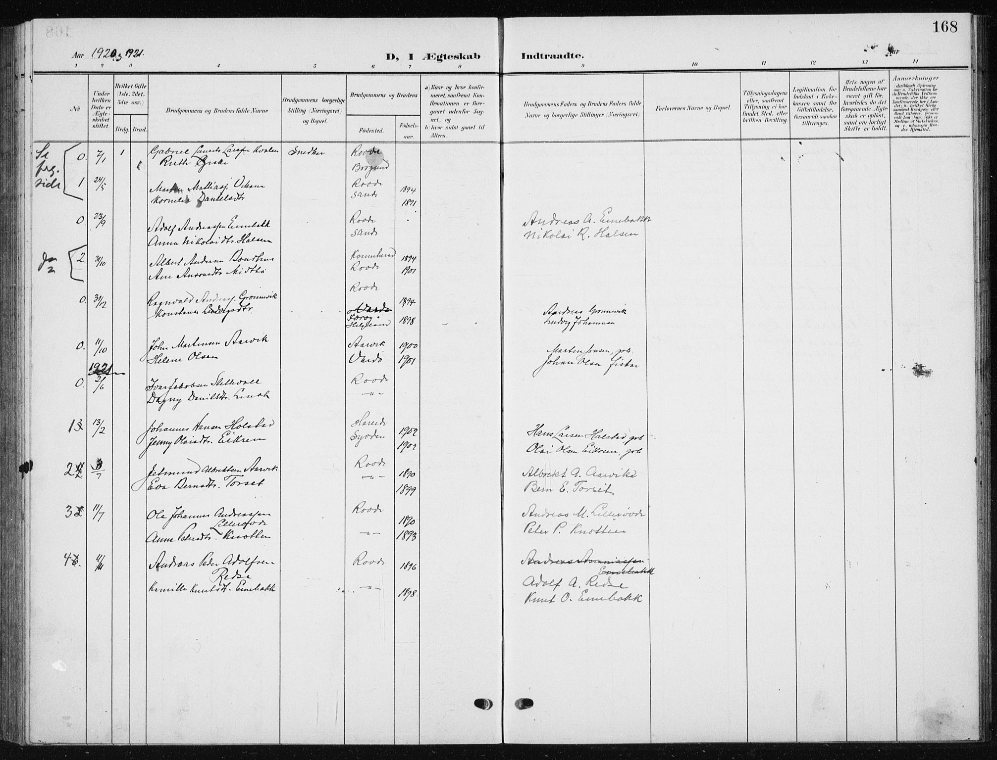 Ministerialprotokoller, klokkerbøker og fødselsregistre - Møre og Romsdal, AV/SAT-A-1454/504/L0061: Parish register (copy) no. 504C03, 1902-1940, p. 168