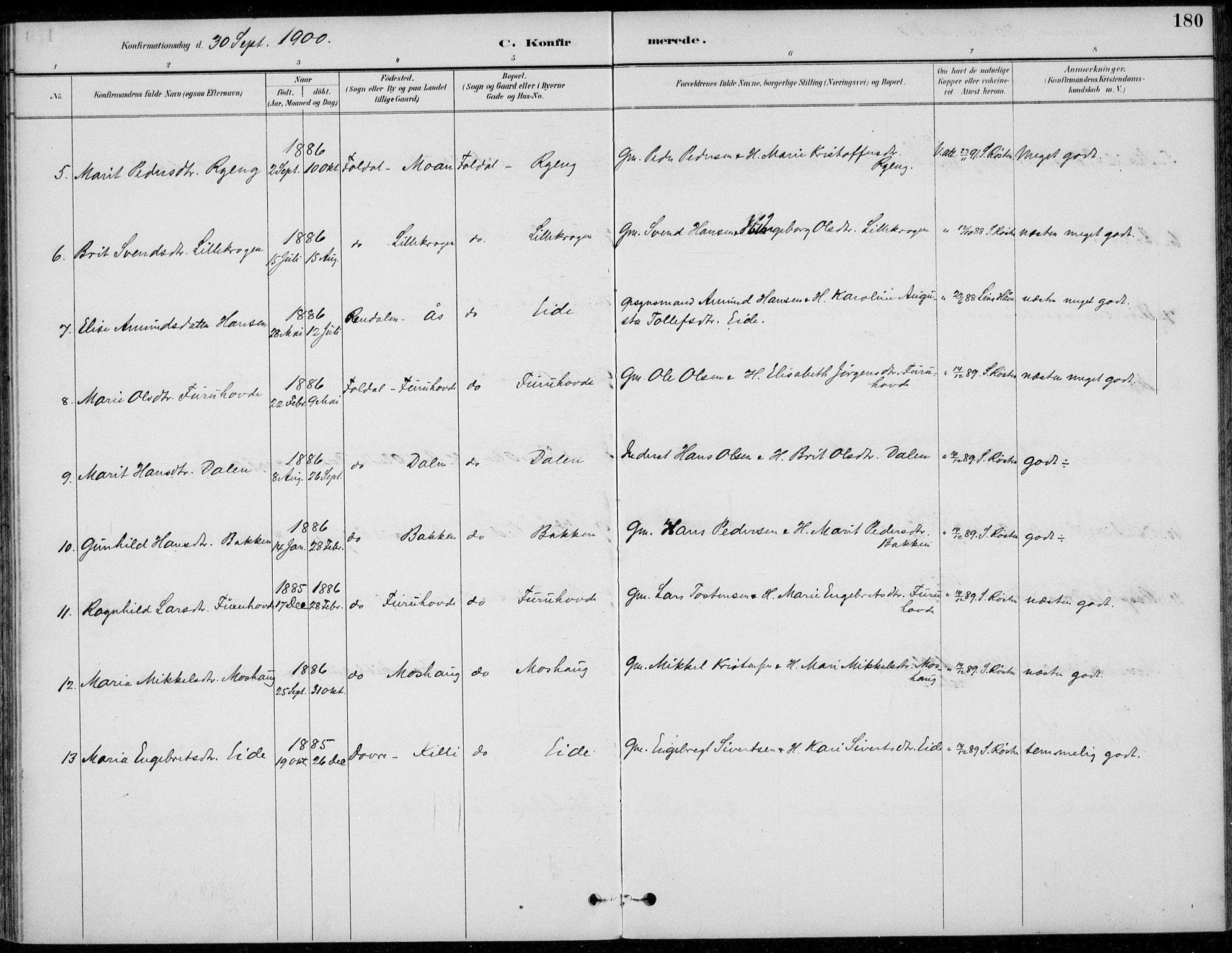 Alvdal prestekontor, AV/SAH-PREST-060/H/Ha/Haa/L0003: Parish register (official) no. 3, 1886-1912, p. 180