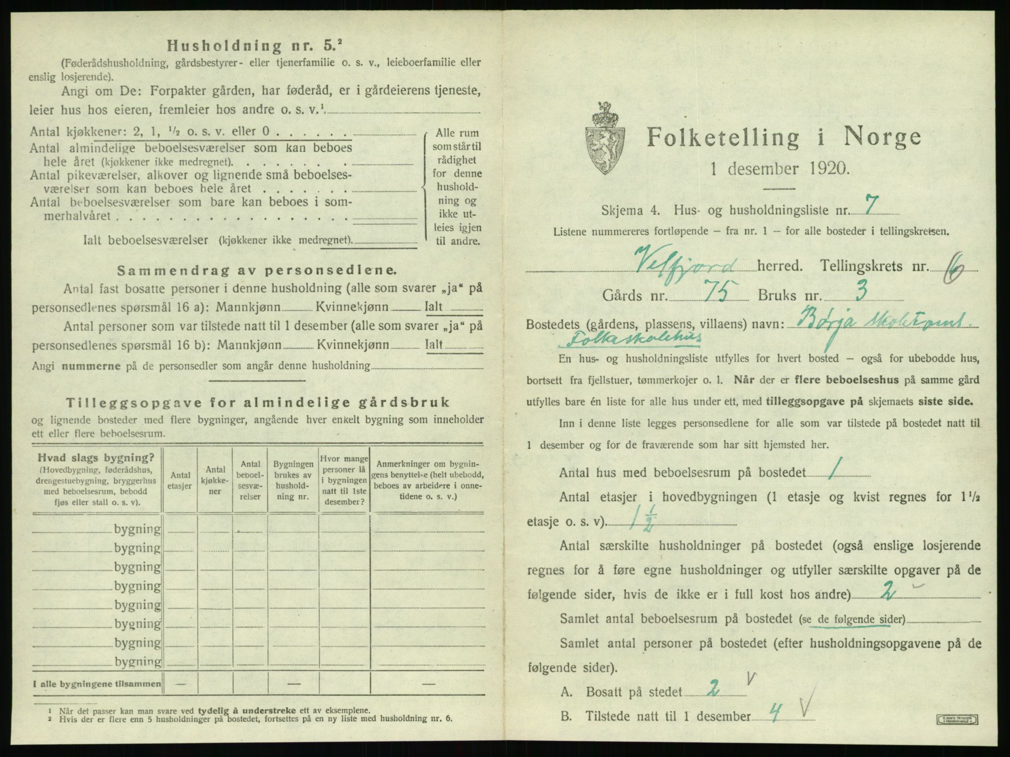 SAT, 1920 census for Velfjord, 1920, p. 539