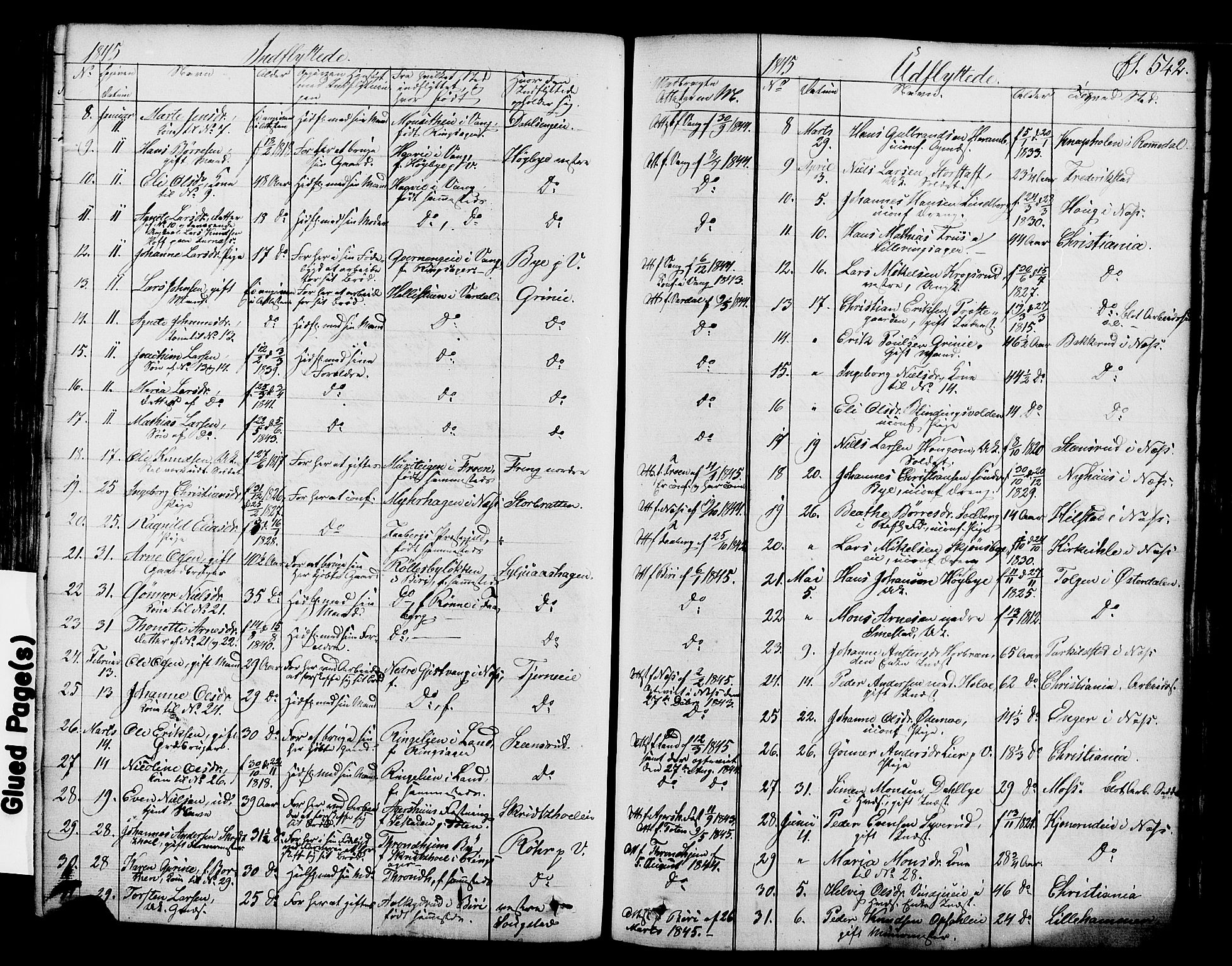 Ringsaker prestekontor, SAH/PREST-014/K/Ka/L0008: Parish register (official) no. 8, 1837-1850, p. 542