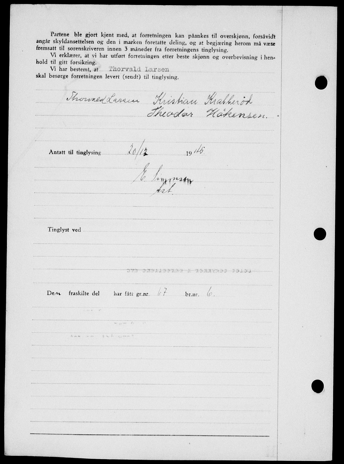 Onsøy sorenskriveri, SAO/A-10474/G/Ga/Gab/L0015: Mortgage book no. II A-15, 1945-1946, Diary no: : 1700/1945