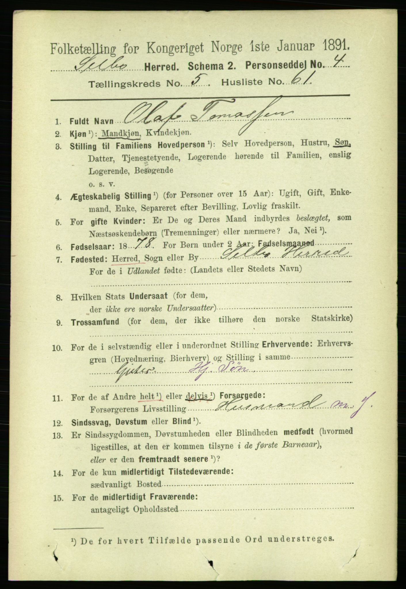 RA, 1891 census for 1664 Selbu, 1891, p. 2053