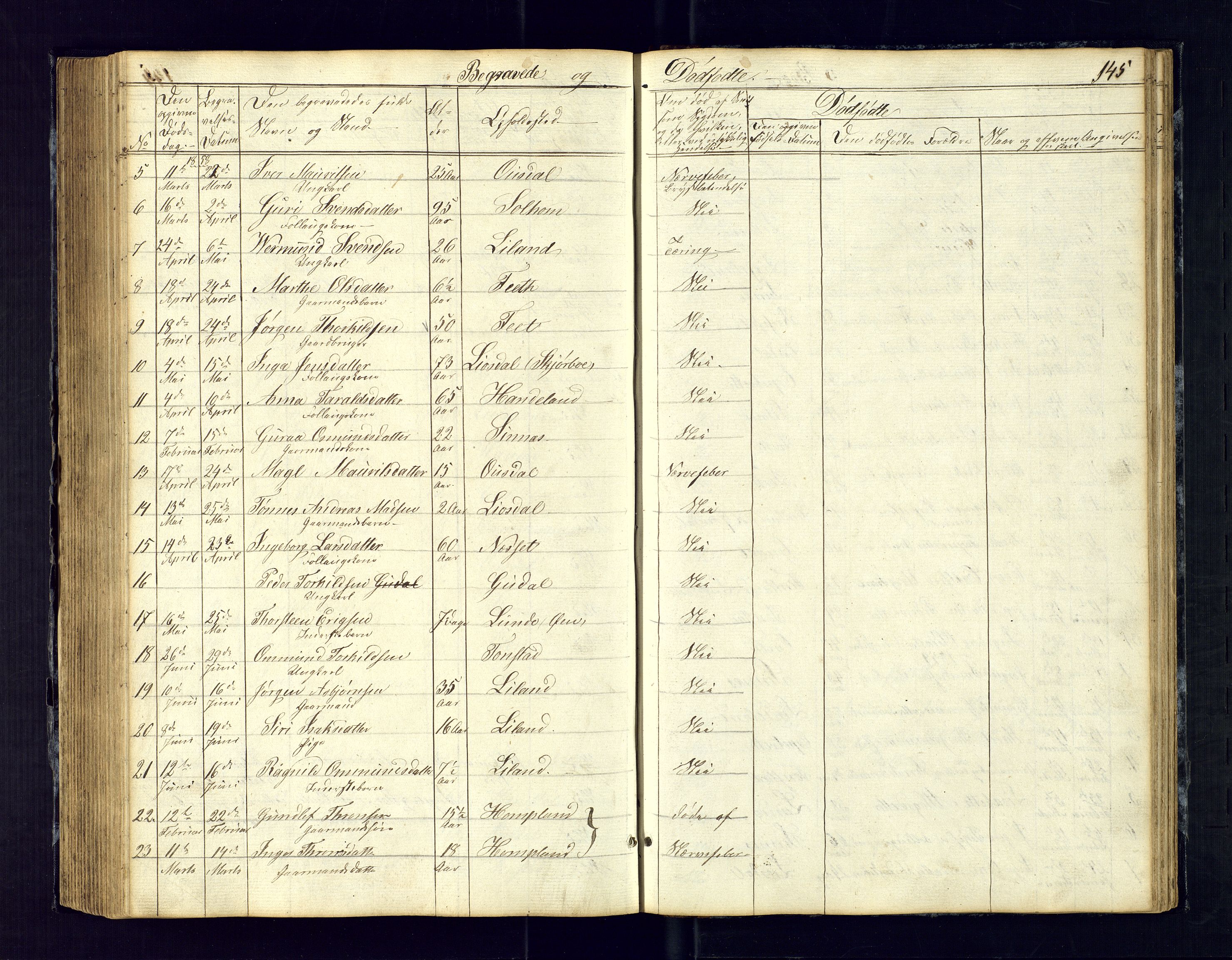 Sirdal sokneprestkontor, AV/SAK-1111-0036/F/Fb/Fbb/L0002: Parish register (copy) no. B-2, 1848-1878, p. 145