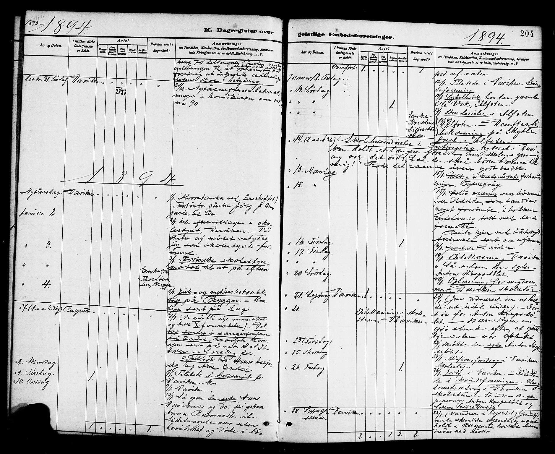 Davik sokneprestembete, AV/SAB-A-79701/H/Haa/Haab/L0001: Parish register (official) no. B 1, 1882-1900, p. 204