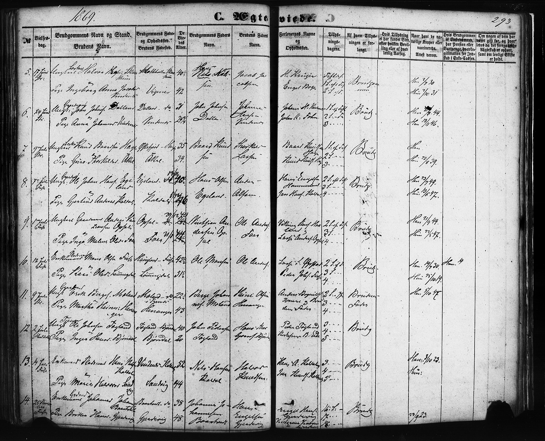 Fusa sokneprestembete, AV/SAB-A-75401/H/Haa: Parish register (official) no. A 1I, 1855-1879, p. 293