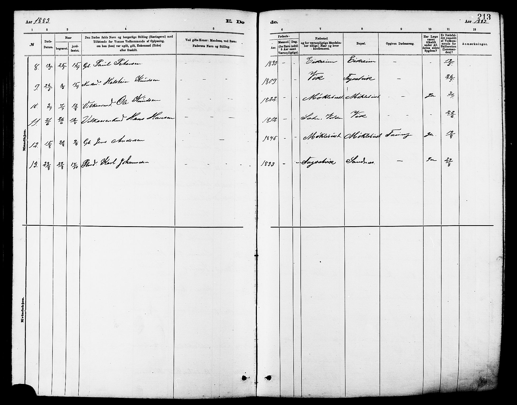 Ministerialprotokoller, klokkerbøker og fødselsregistre - Møre og Romsdal, AV/SAT-A-1454/502/L0027: Parish register (copy) no. 502C01, 1878-1908, p. 213