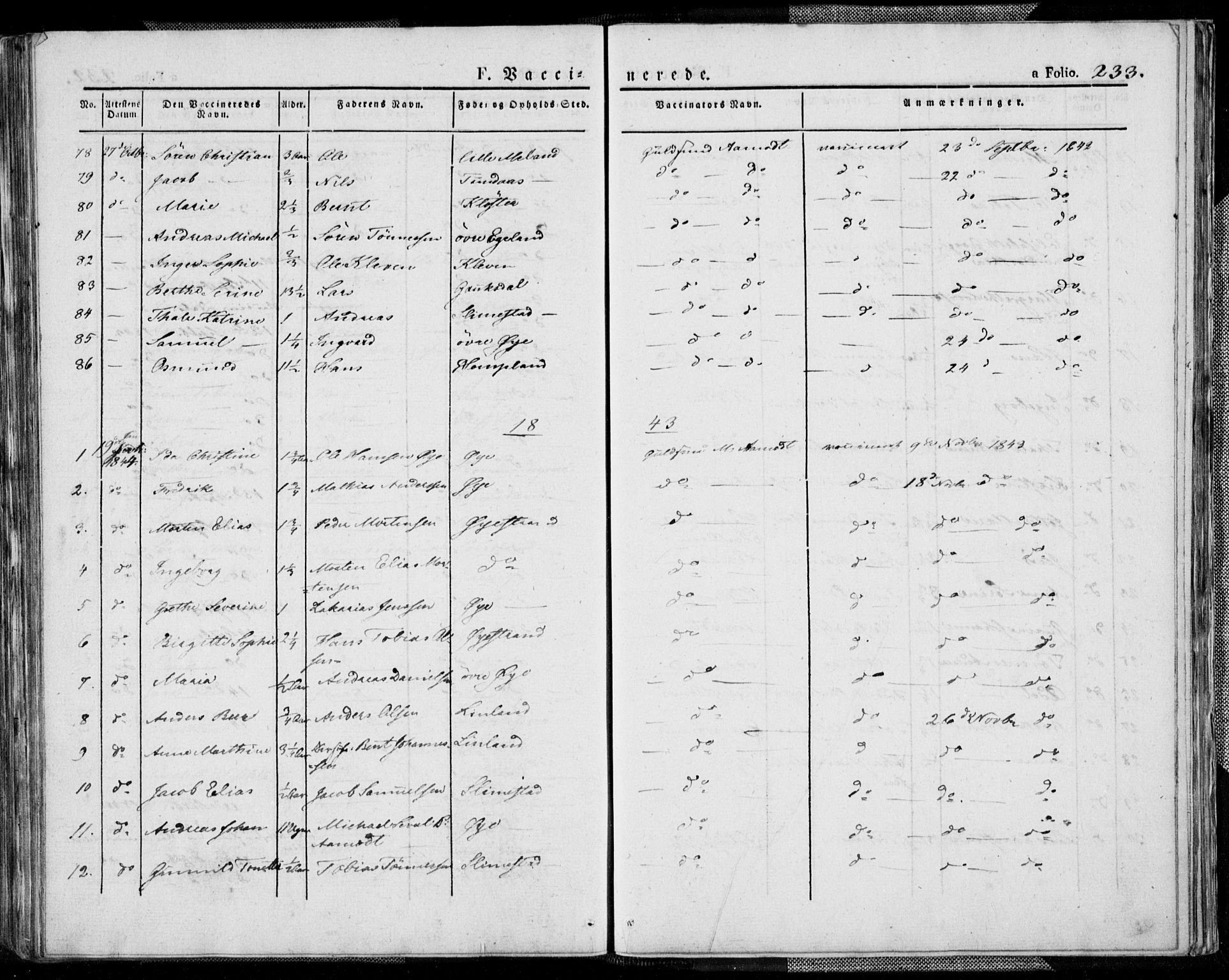 Kvinesdal sokneprestkontor, AV/SAK-1111-0026/F/Fa/Fab/L0004: Parish register (official) no. A 4, 1829-1843, p. 233