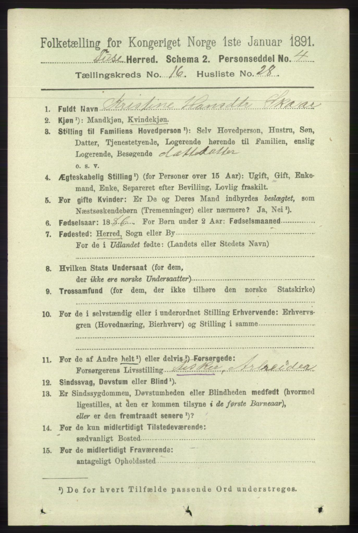 RA, 1891 census for 1241 Fusa, 1891, p. 3753
