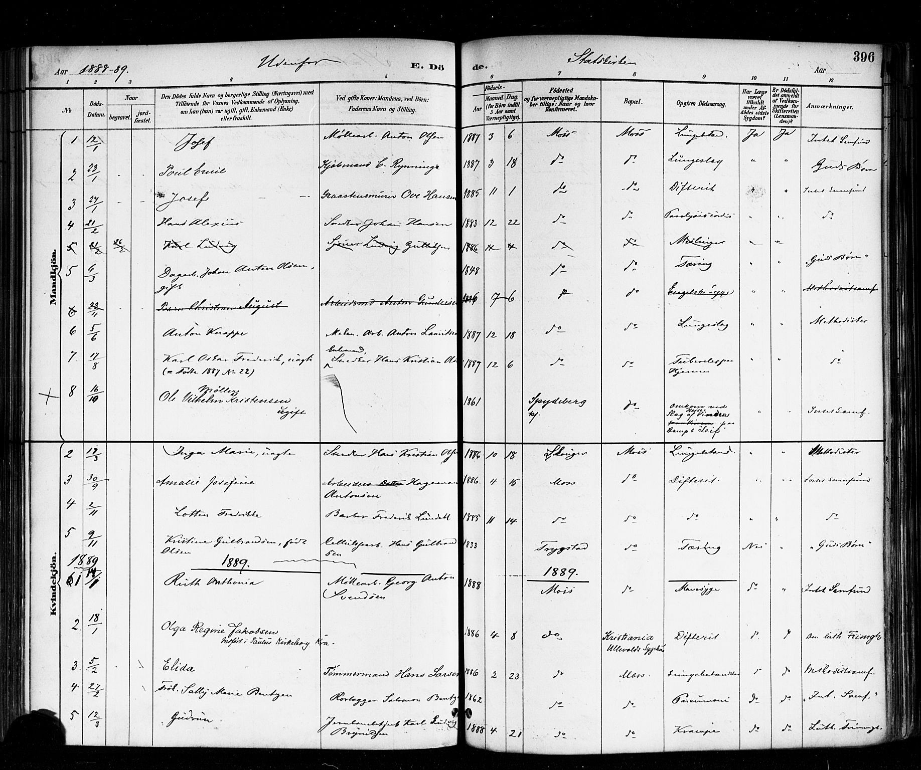 Moss prestekontor Kirkebøker, AV/SAO-A-2003/F/Fb/L0002b: Parish register (official) no. II 2B, 1887-1893, p. 396