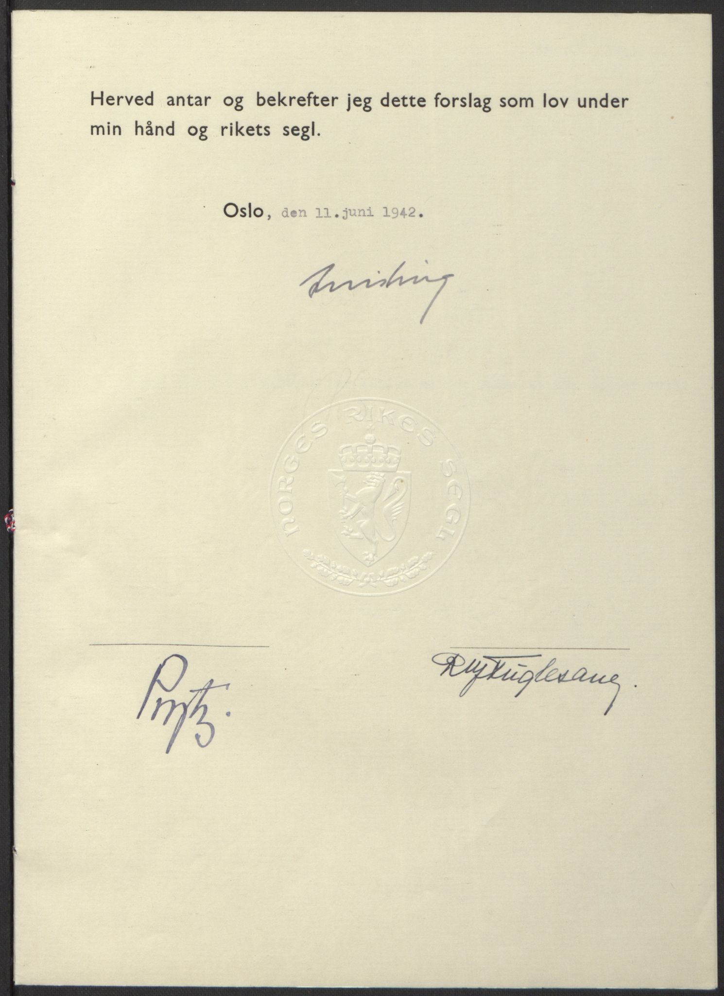 NS-administrasjonen 1940-1945 (Statsrådsekretariatet, de kommisariske statsråder mm), RA/S-4279/D/Db/L0098: Lover II, 1942, p. 37