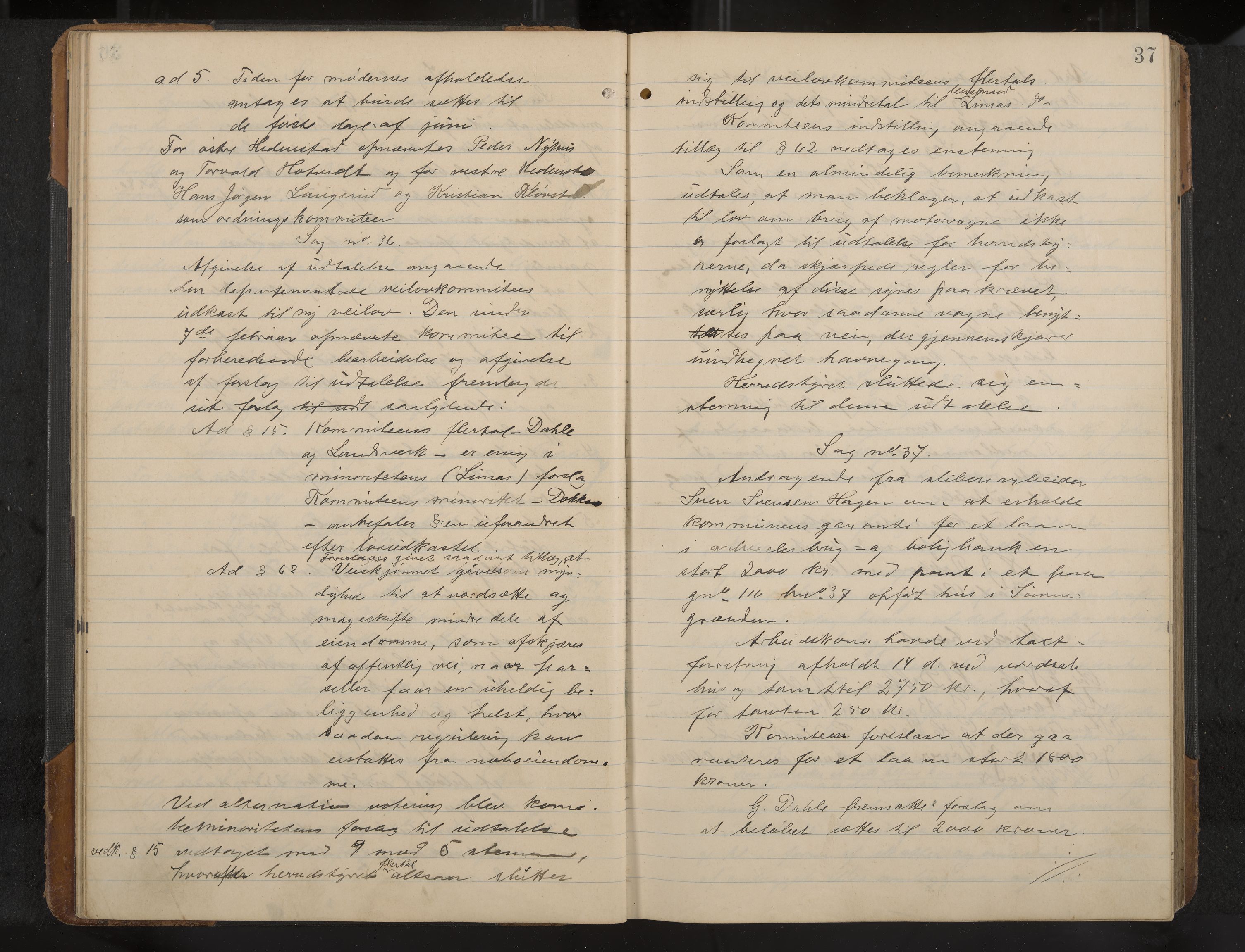 Øvre Sandsvær formannskap og sentraladministrasjon, IKAK/0630021/A/L0001: Møtebok med register, 1908-1913, p. 37