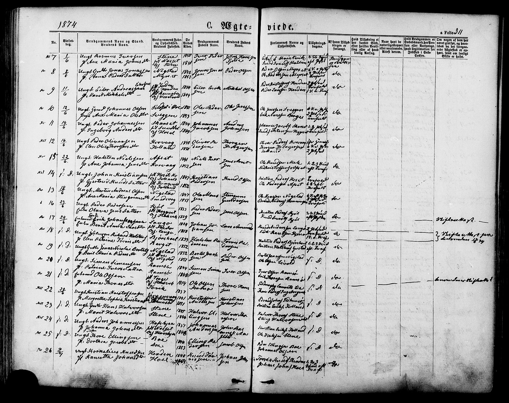 Ministerialprotokoller, klokkerbøker og fødselsregistre - Møre og Romsdal, SAT/A-1454/568/L0805: Parish register (official) no. 568A12 /1, 1869-1884, p. 311