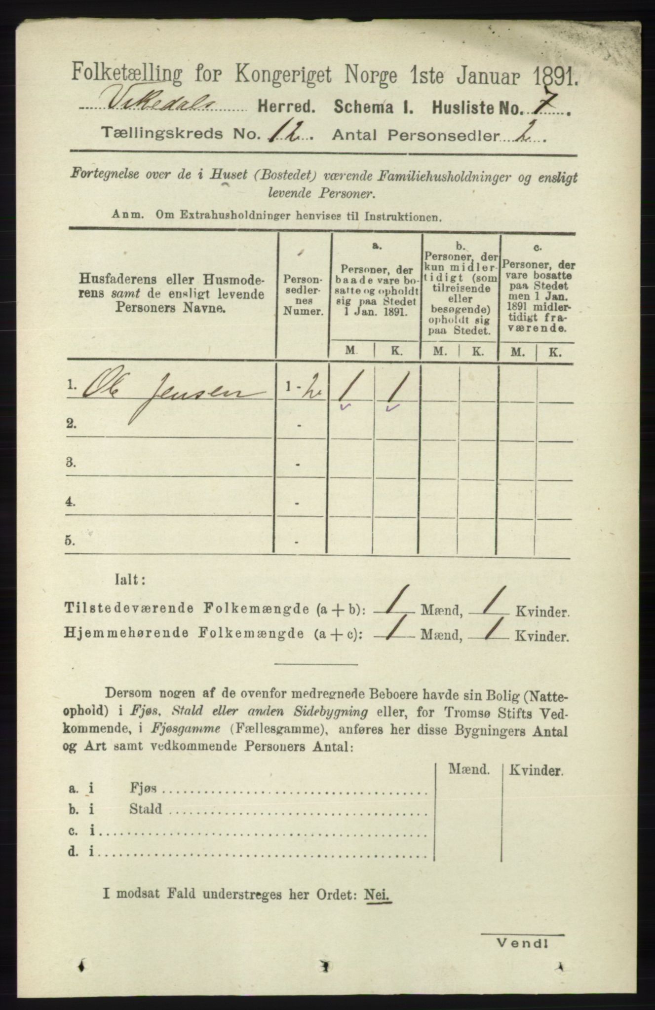 RA, 1891 census for 1157 Vikedal, 1891, p. 3154