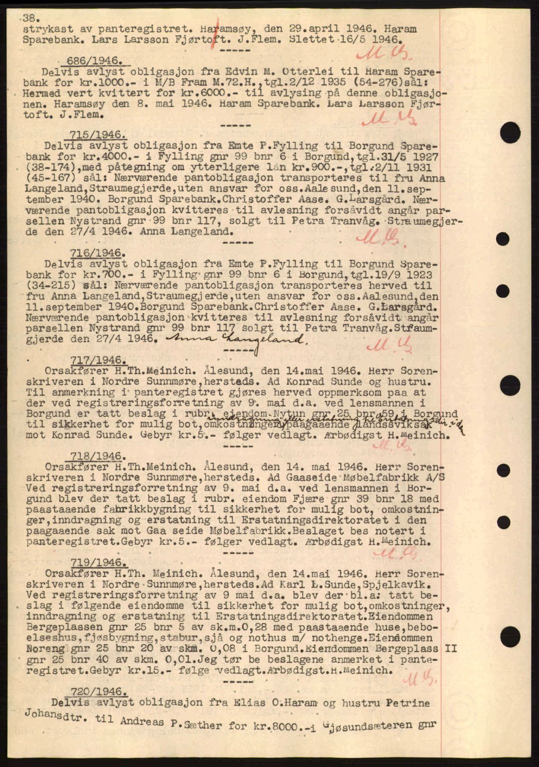 Nordre Sunnmøre sorenskriveri, SAT/A-0006/1/2/2C/2Ca: Mortgage book no. B6-14 a, 1942-1945, Diary no: : 686/1946