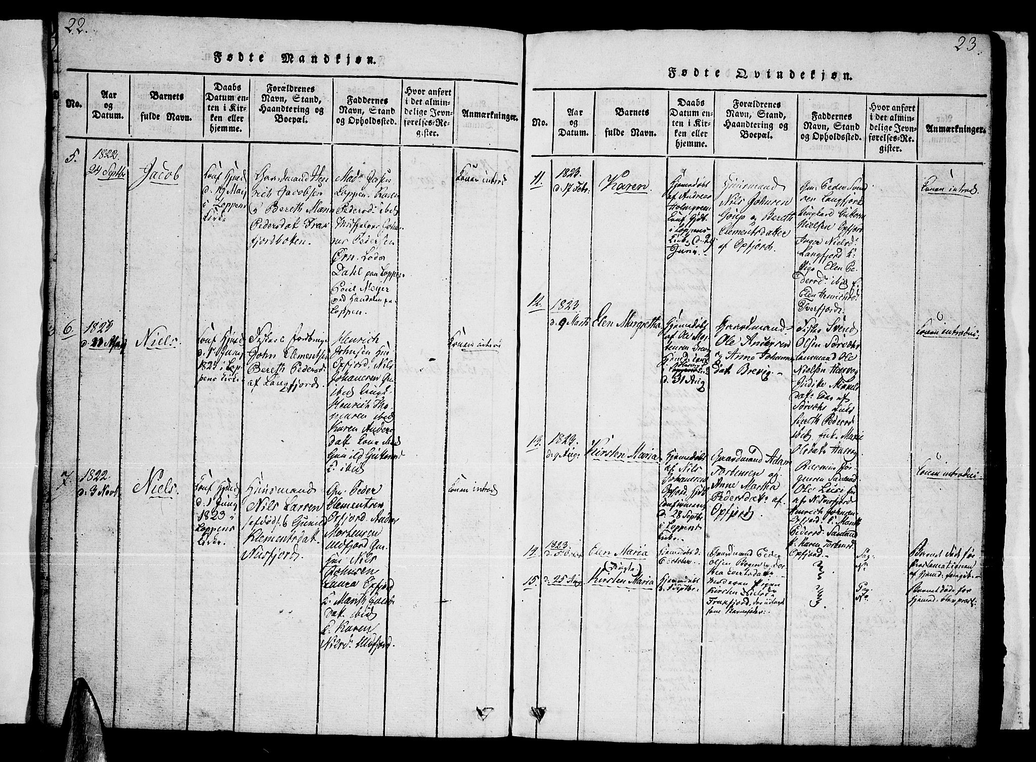 Loppa sokneprestkontor, AV/SATØ-S-1339/H/Hb/L0001klokker: Parish register (copy) no. 1, 1820-1849, p. 22-23