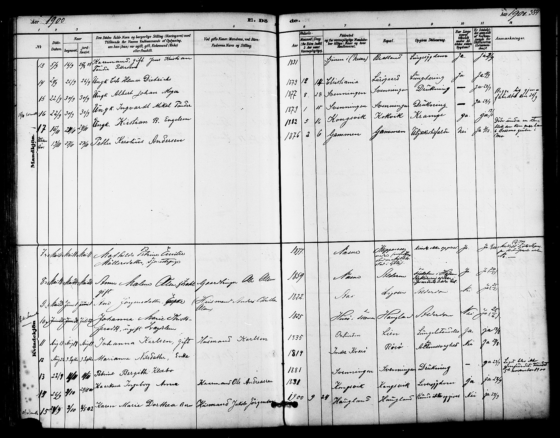 Ministerialprotokoller, klokkerbøker og fødselsregistre - Nordland, SAT/A-1459/839/L0568: Parish register (official) no. 839A05, 1880-1902, p. 354