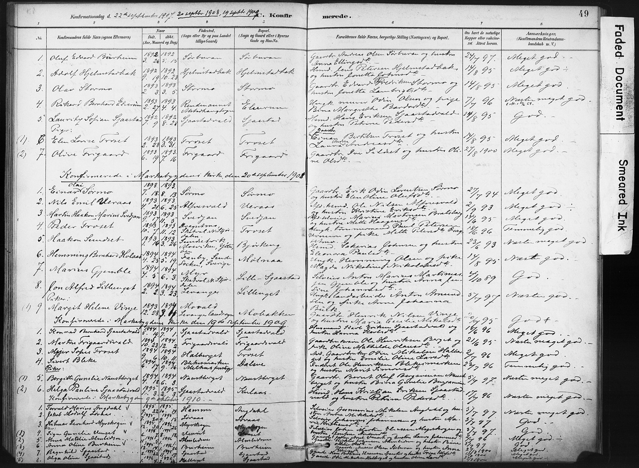 Ministerialprotokoller, klokkerbøker og fødselsregistre - Nord-Trøndelag, AV/SAT-A-1458/718/L0175: Parish register (official) no. 718A01, 1890-1923, p. 49