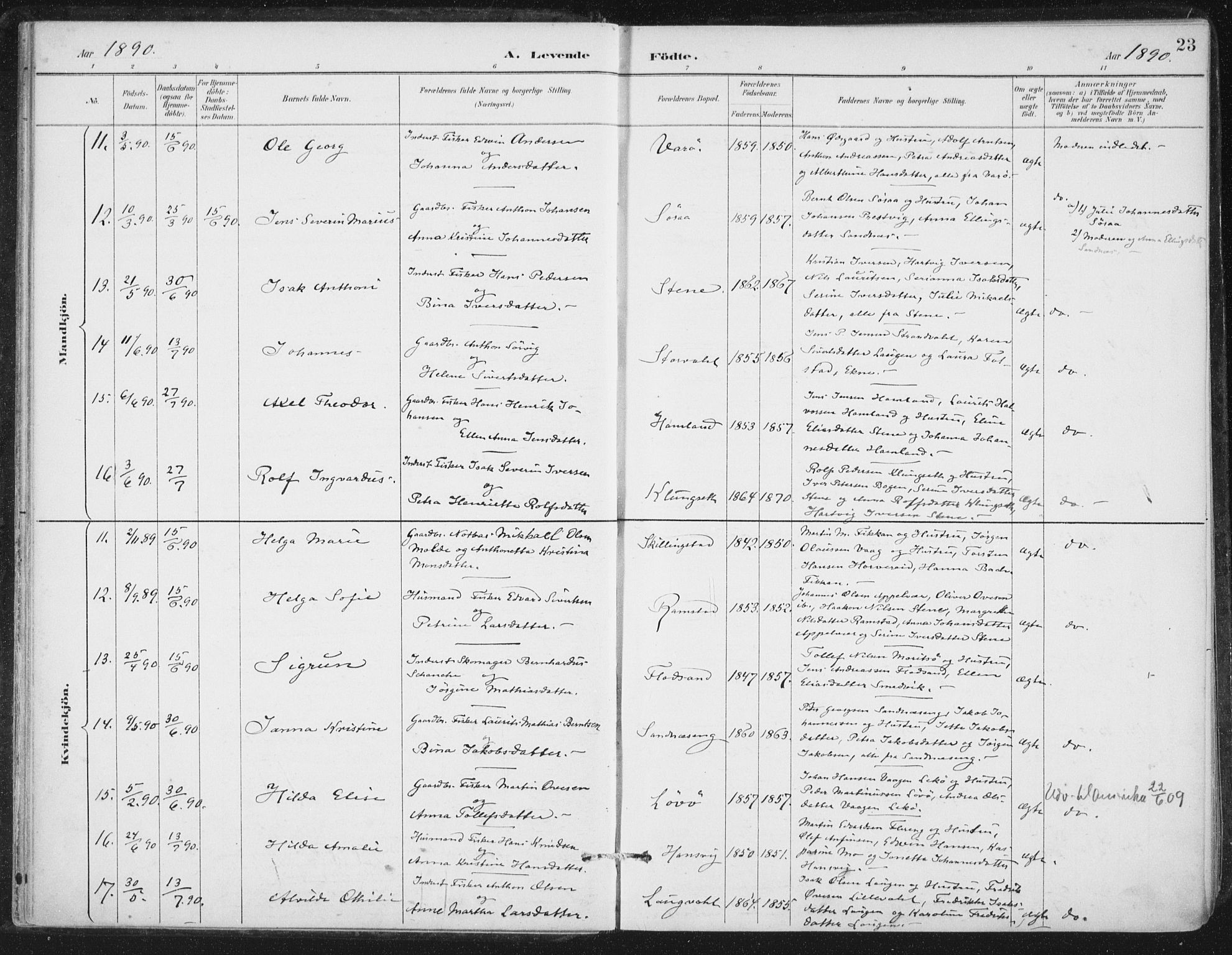 Ministerialprotokoller, klokkerbøker og fødselsregistre - Nord-Trøndelag, SAT/A-1458/784/L0673: Parish register (official) no. 784A08, 1888-1899, p. 23