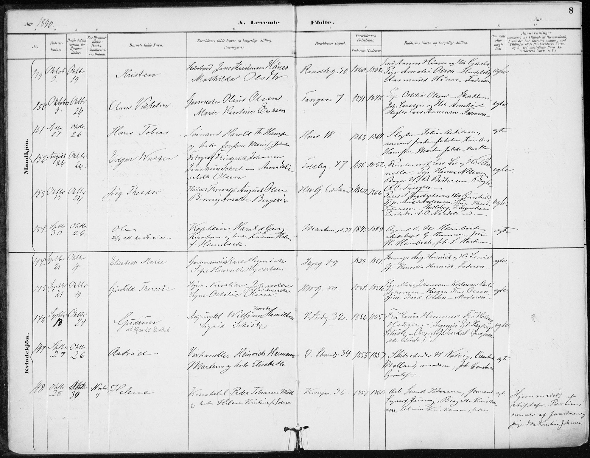 Kristiansand domprosti, AV/SAK-1112-0006/F/Fa/L0019: Parish register (official) no. A 18, 1890-1897, p. 8