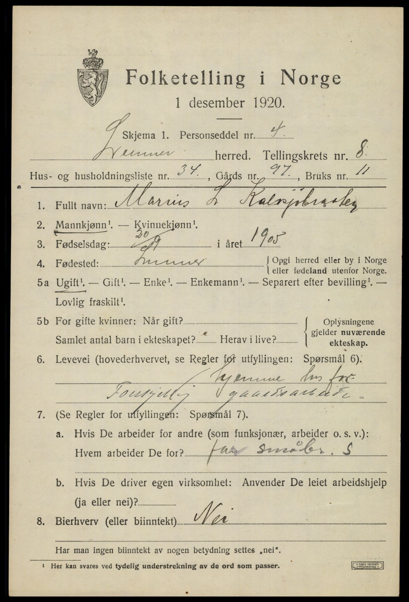 SAH, 1920 census for Lunner, 1920, p. 9439