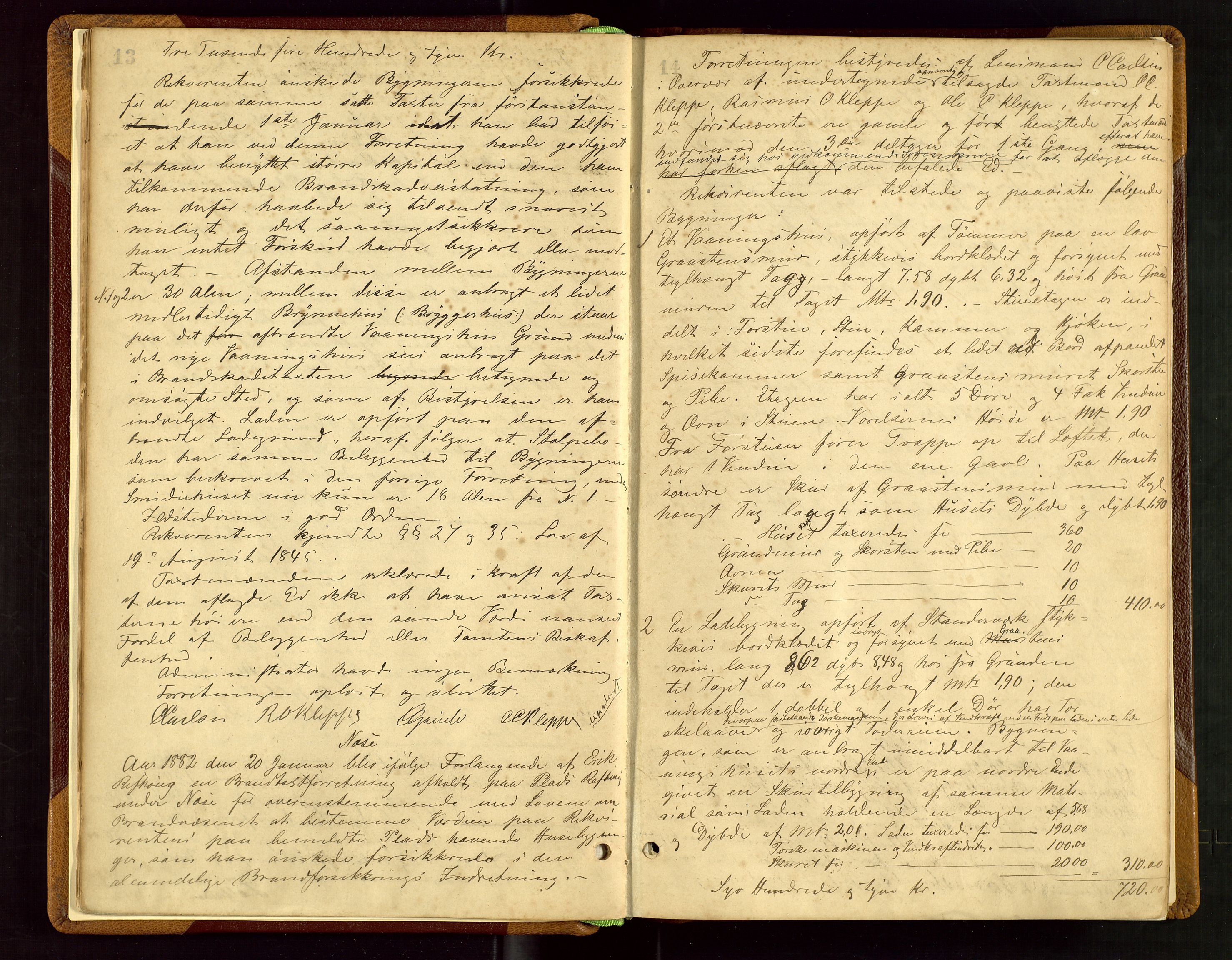 Klepp lensmannskontor, AV/SAST-A-100163/Gob/L0002: "Brandtaxtprotokol" m/register samt register for 1872, 1881-1919, p. 13-14